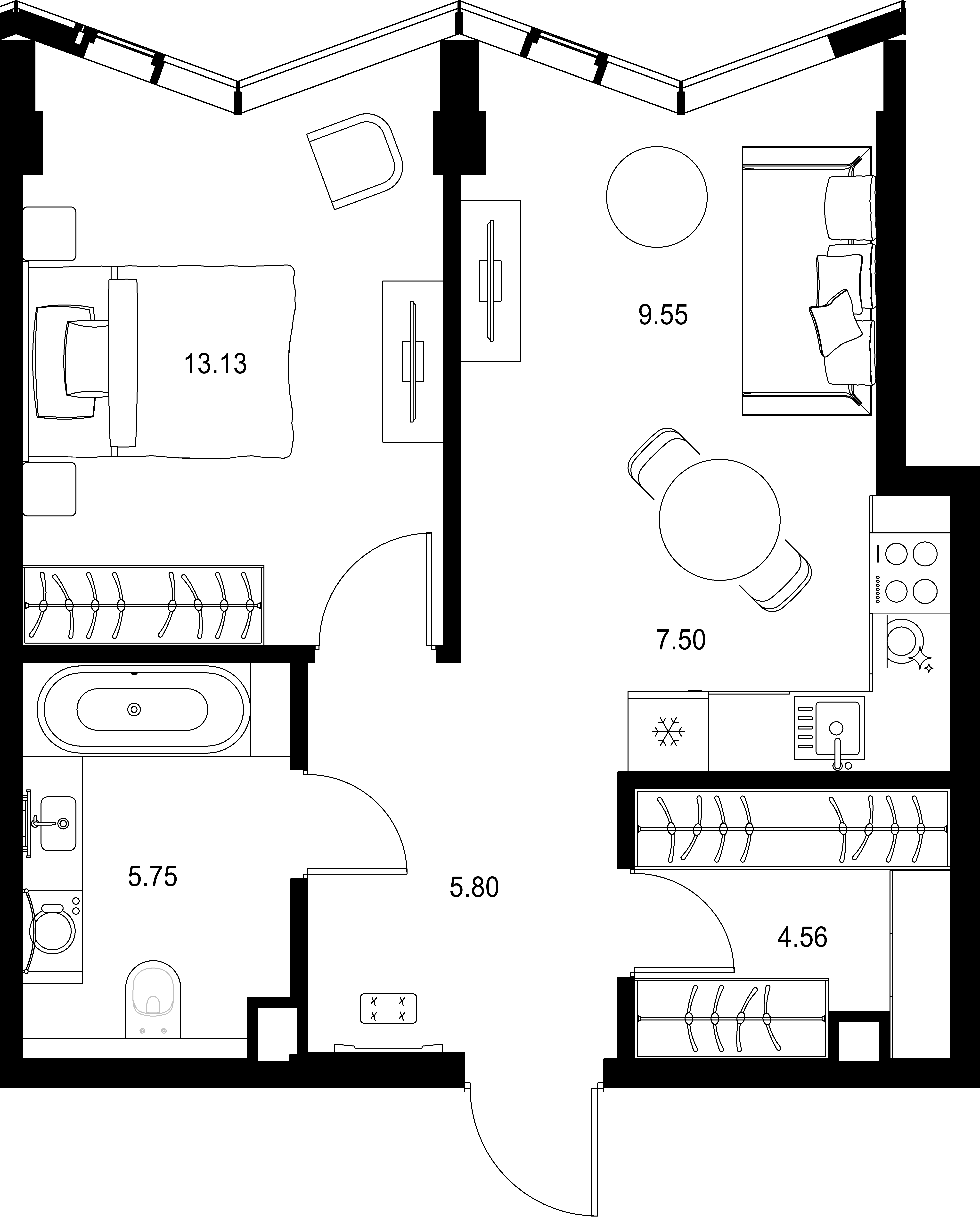1-комнатная, 46,29 м² — 30 506 128 ₽