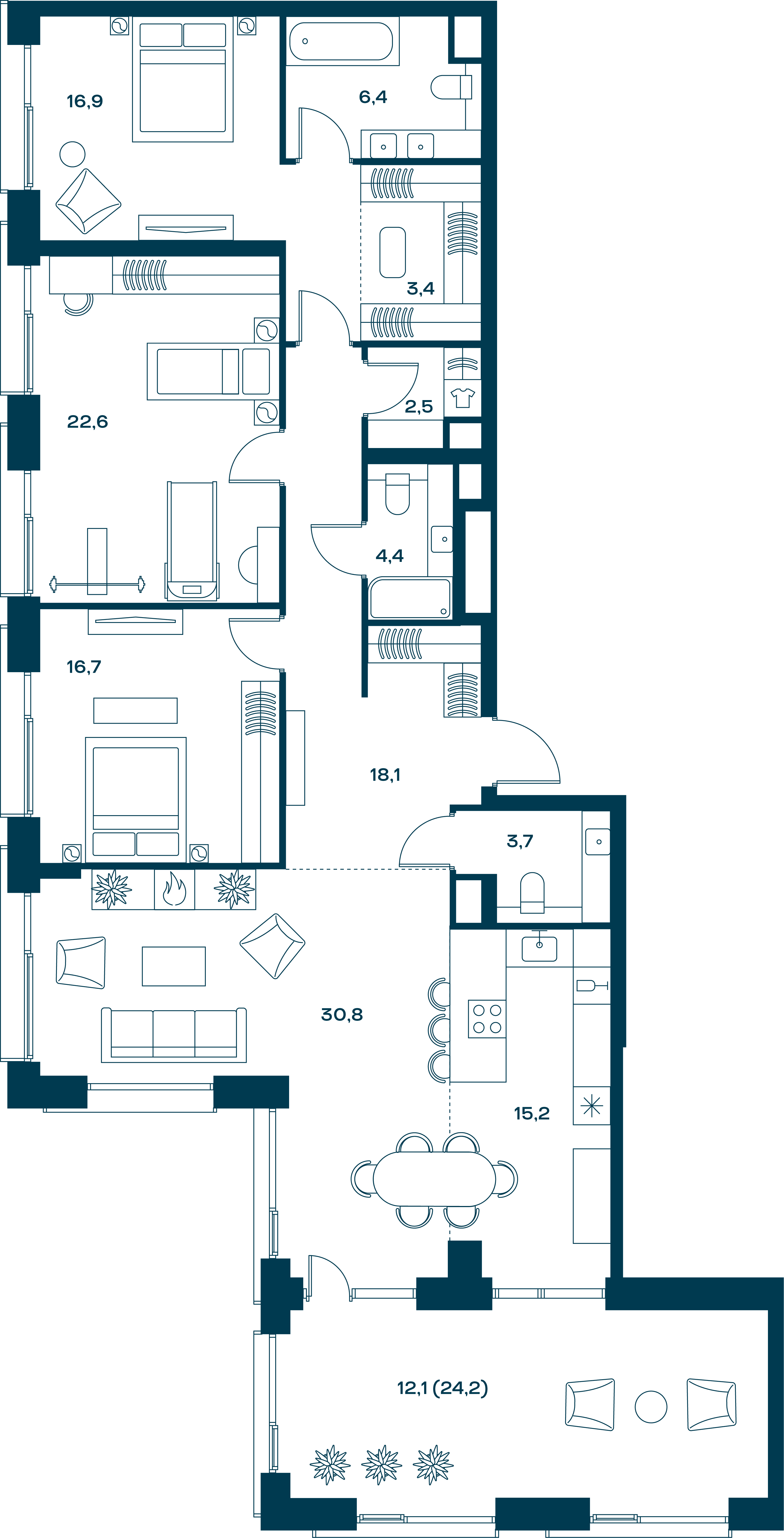 3-комнатная, 152,8 м² — 136 236 480 ₽