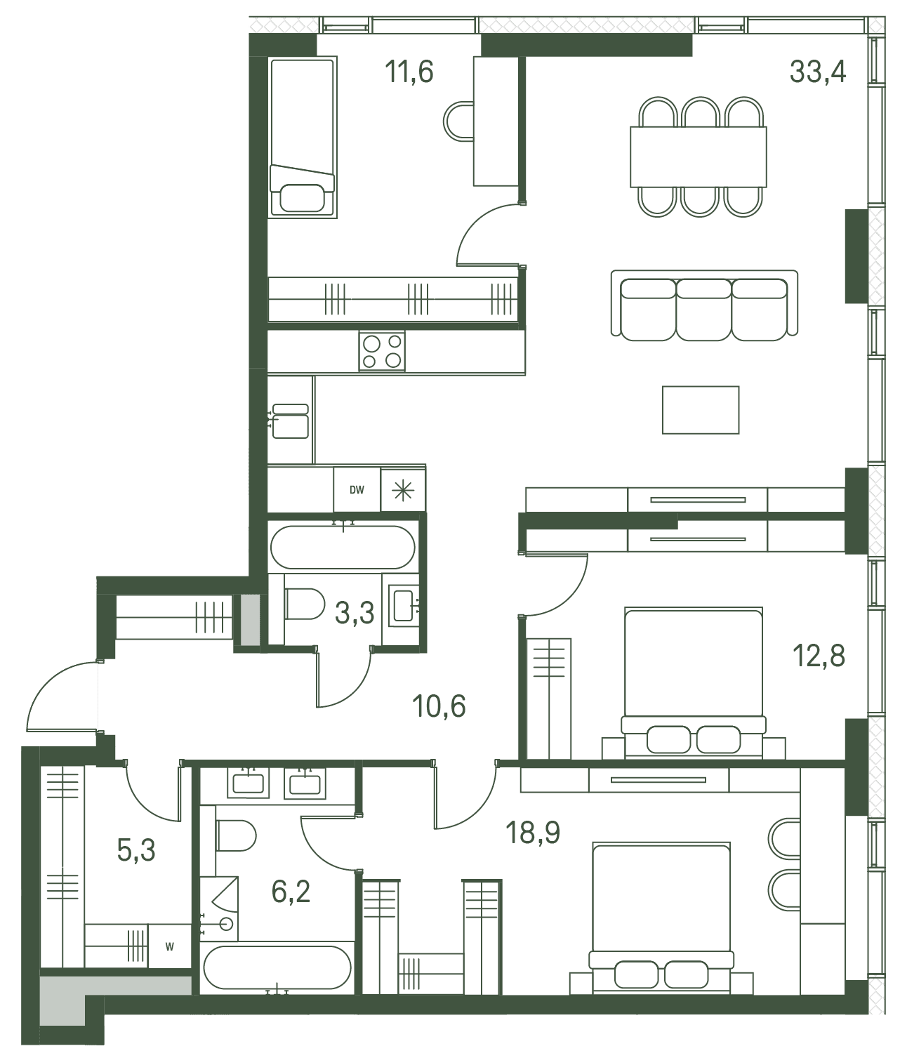 3-комнатная, 102,1 м² — 72 337 850 ₽