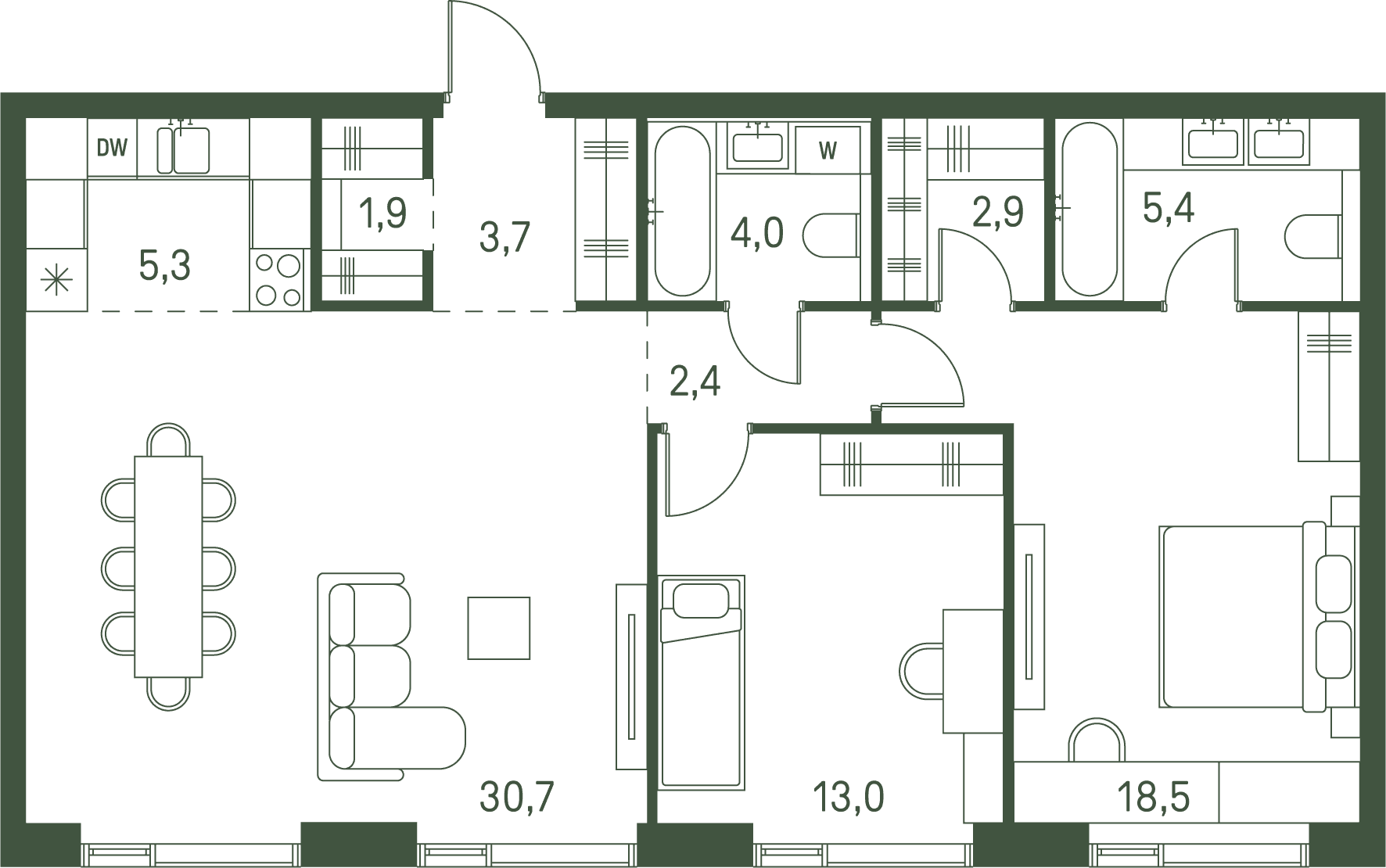 2-комнатная, 87,8 м² — 58 492 360 ₽