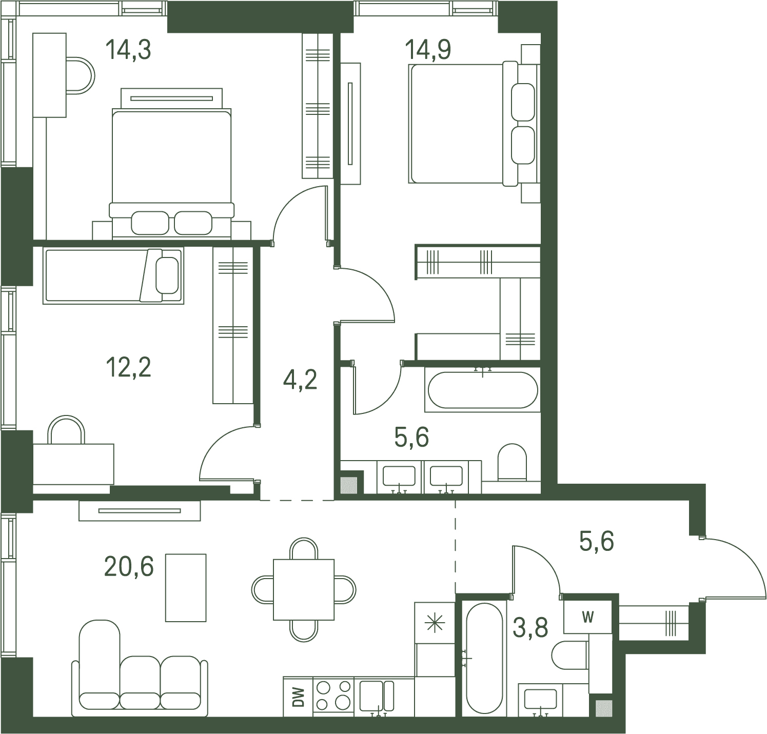 3-комнатная, 81,2 м² — 62 369 720 ₽