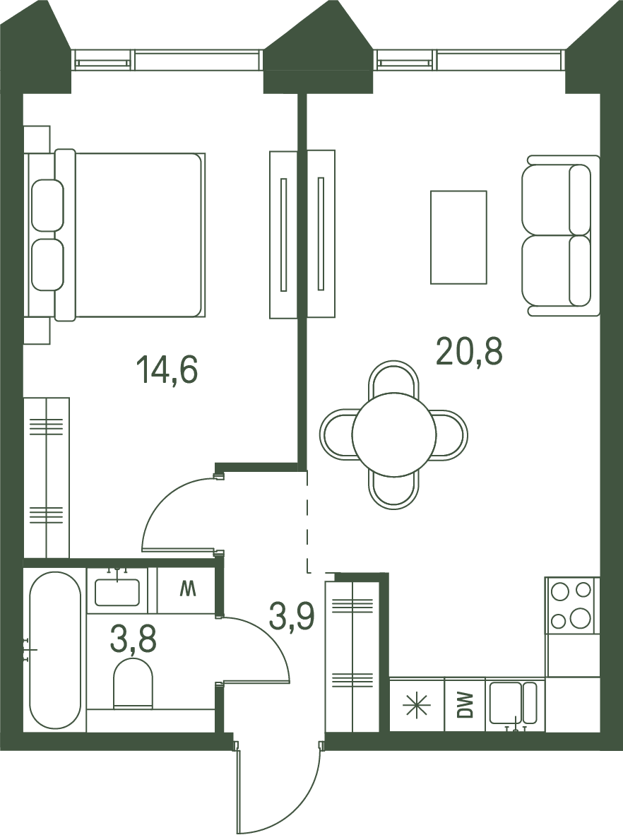 1-комнатная, 43,1 м² — 33 484 390 ₽