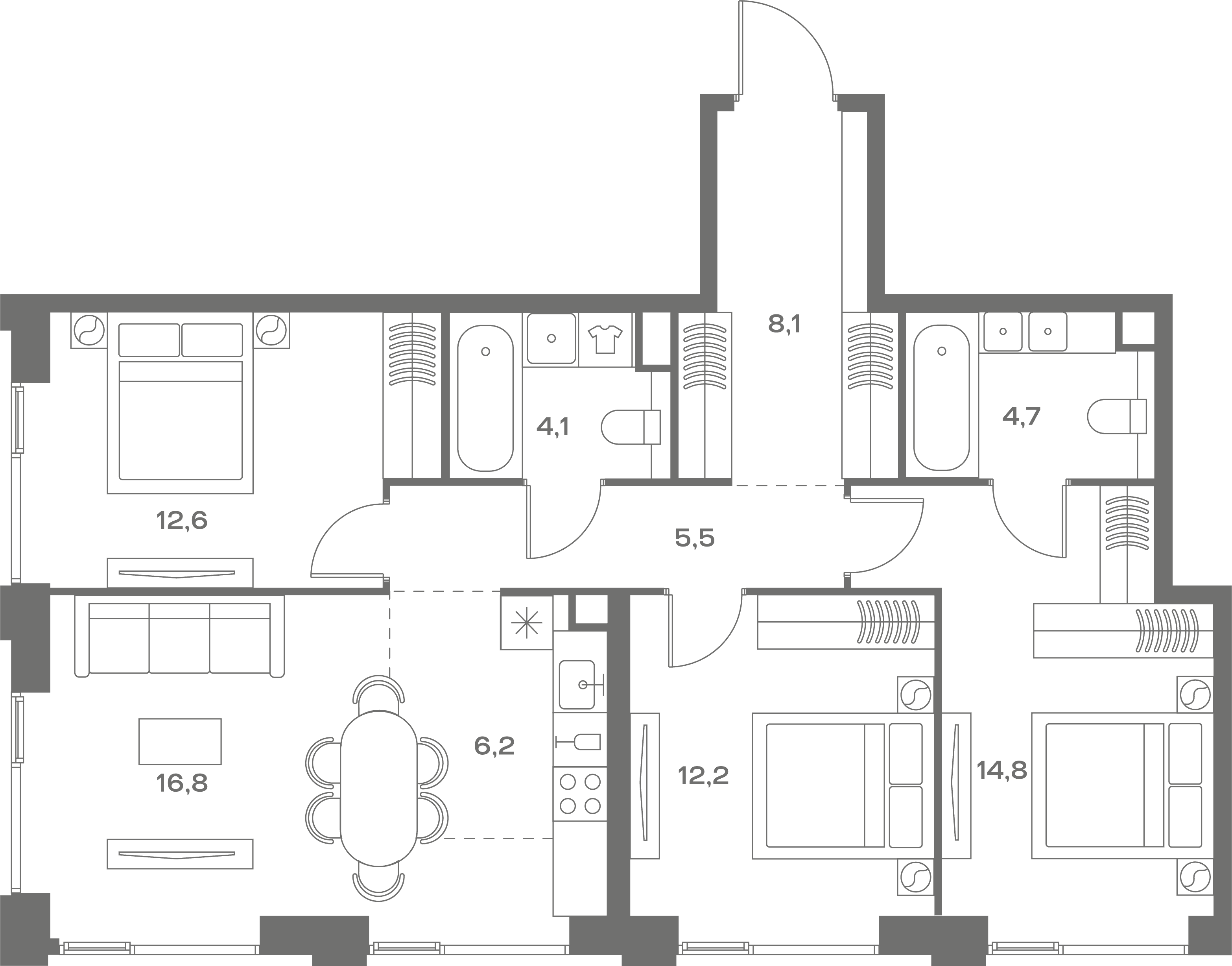 3-комнатная, 85 м² — 60 171 500 ₽
