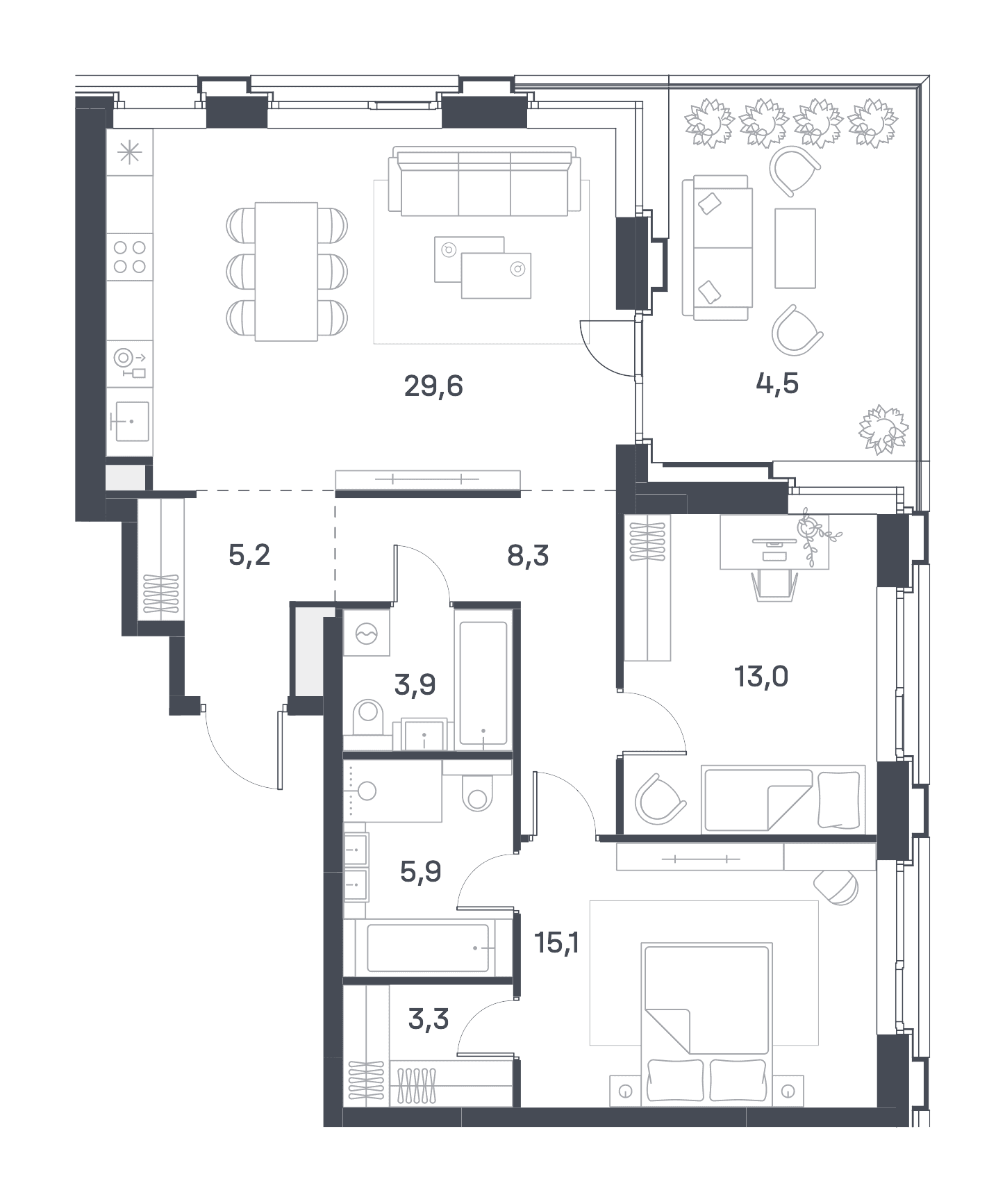 2-комнатная, 87,6 м² — 71 621 760 ₽
