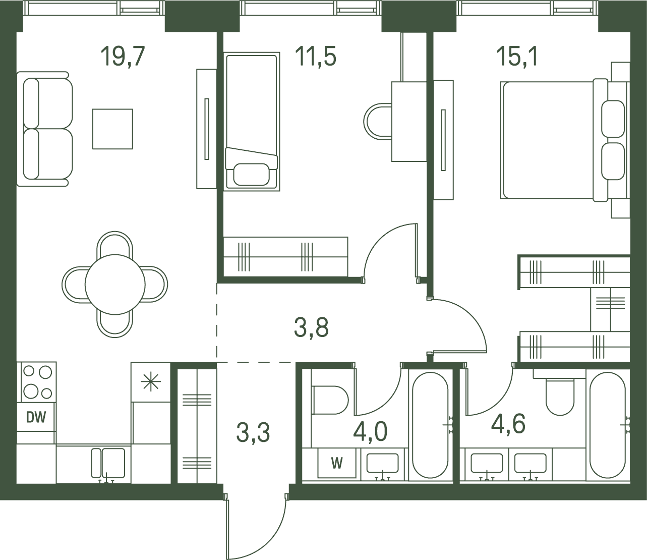 2-комнатная, 62 м² — 44 429 200 ₽