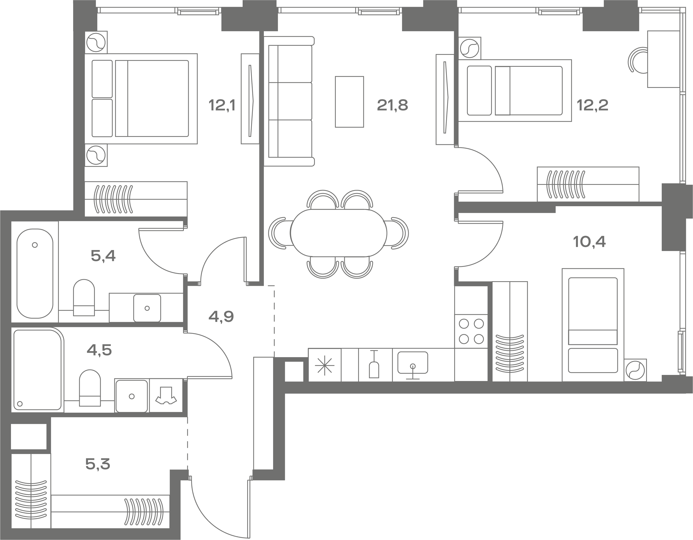3-комнатная, 76,6 м² — 48 043 520 ₽