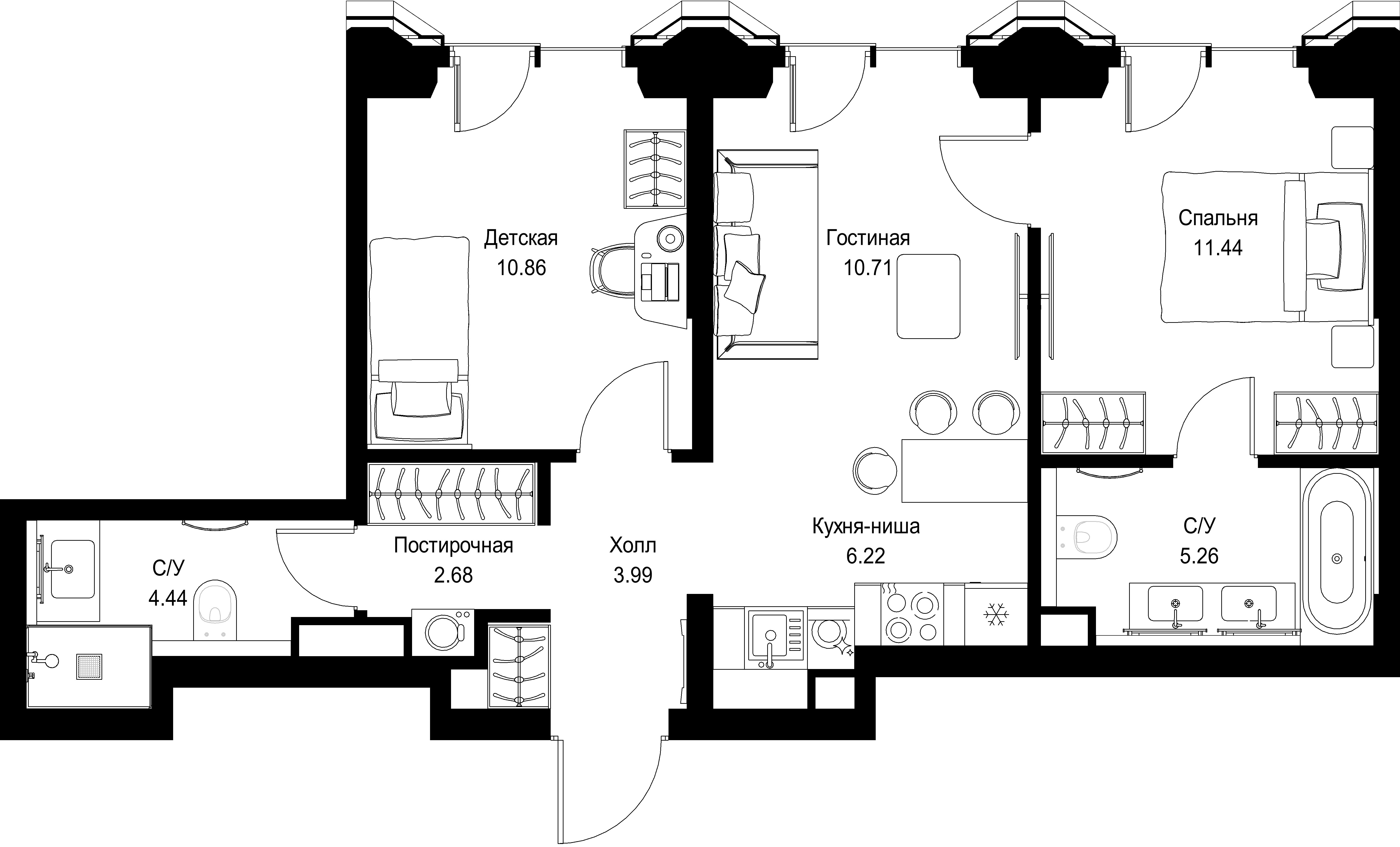 2-комнатная, 55,61 м² — 33 229 755 ₽
