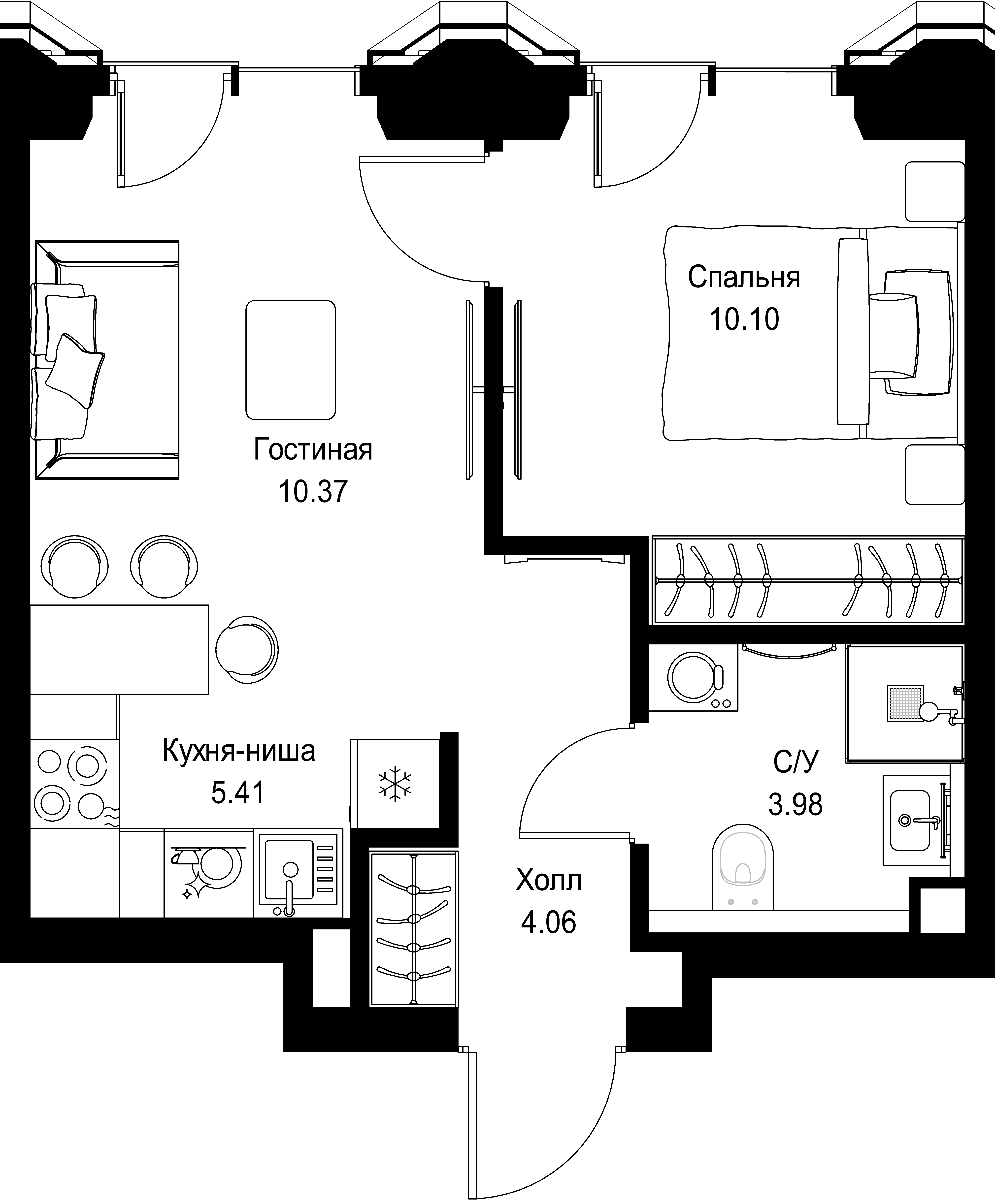 1-комнатная, 33,92 м² — 25 199 168 ₽