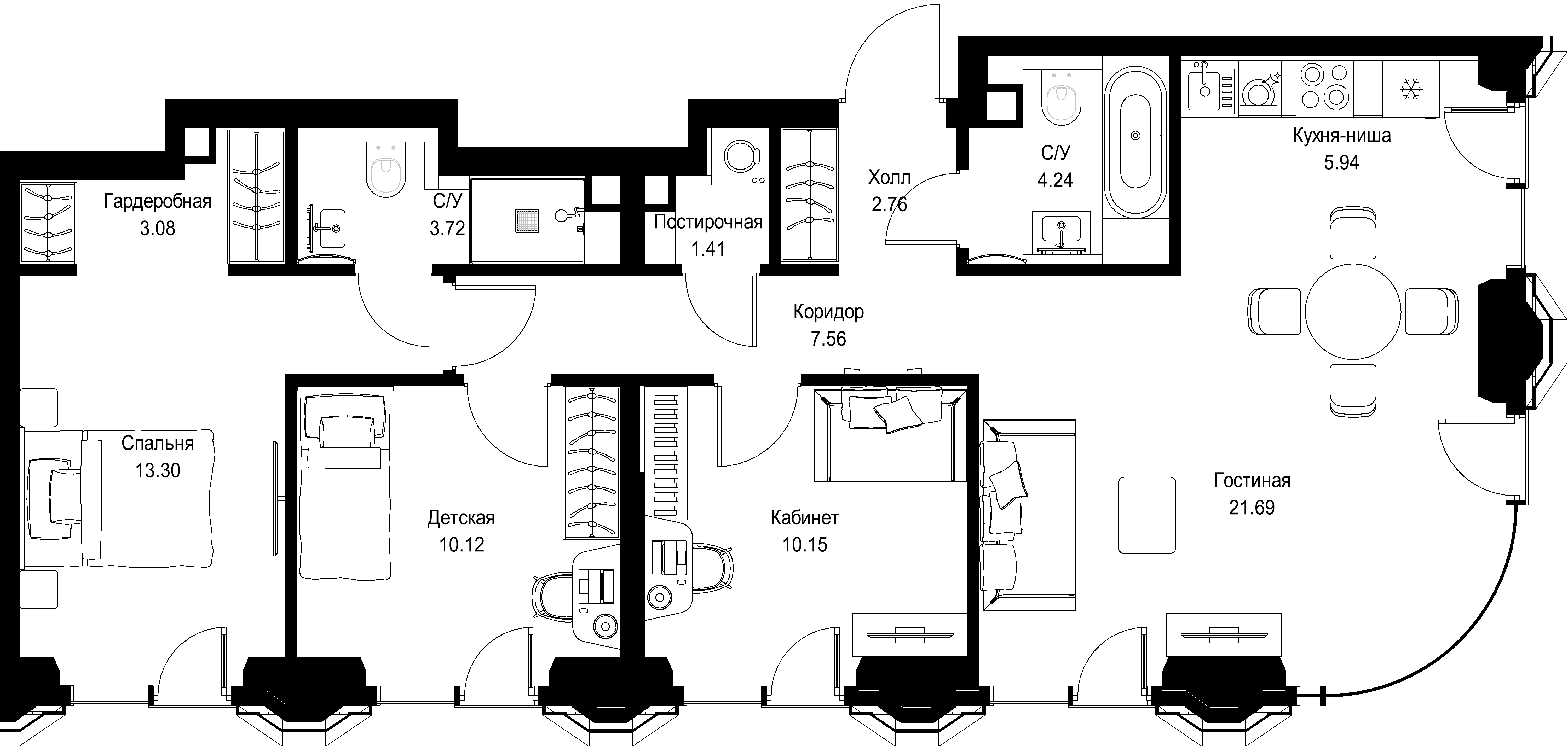 3-комнатная, 83,97 м² — 51 675 138 ₽