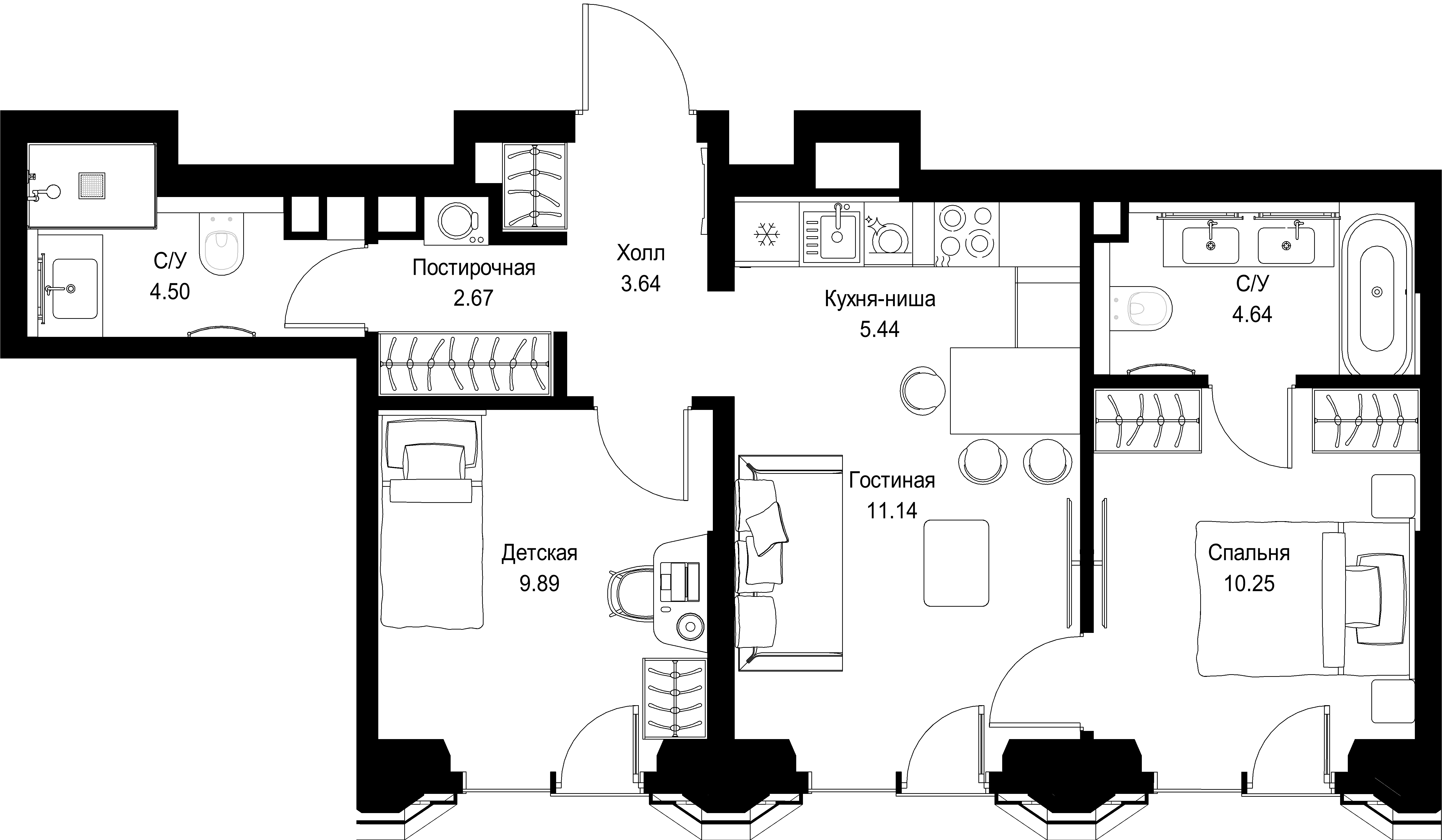 2-комнатная, 52,57 м² — 31 413 203 ₽