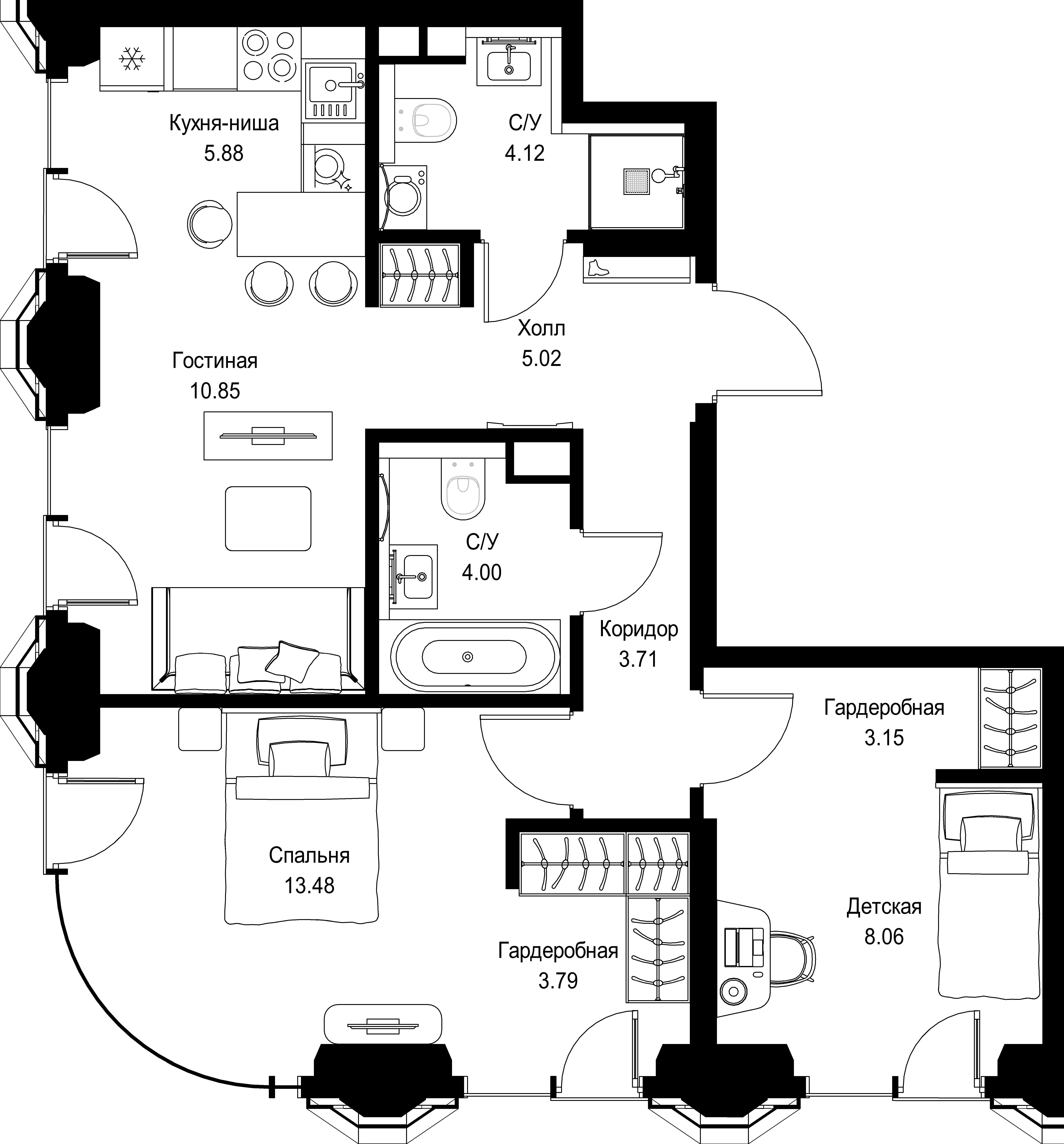 2-комнатная, 62,24 м² — 38 831 536 ₽