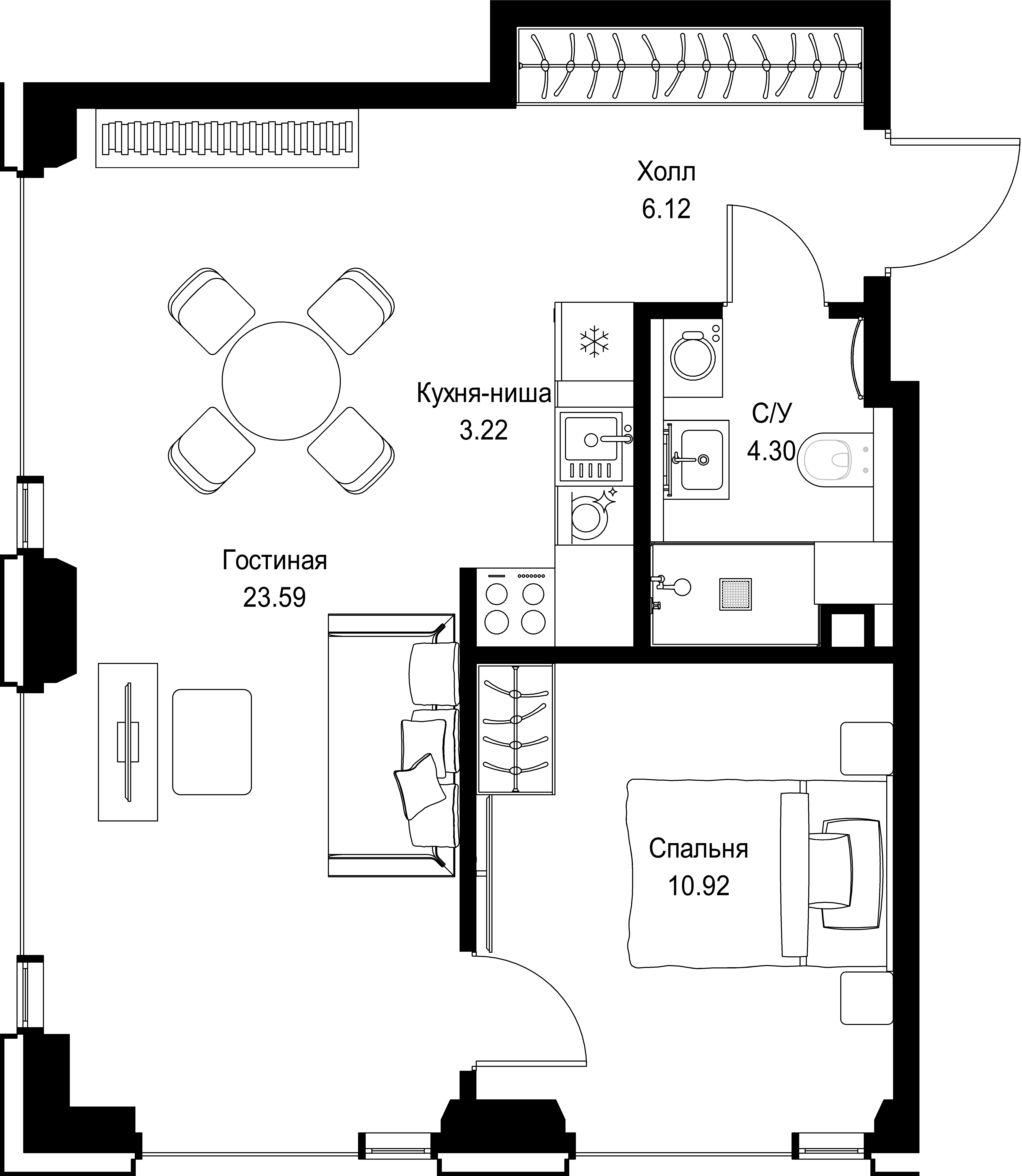 1-комнатная, 48,13 м² — 25 937 257 ₽