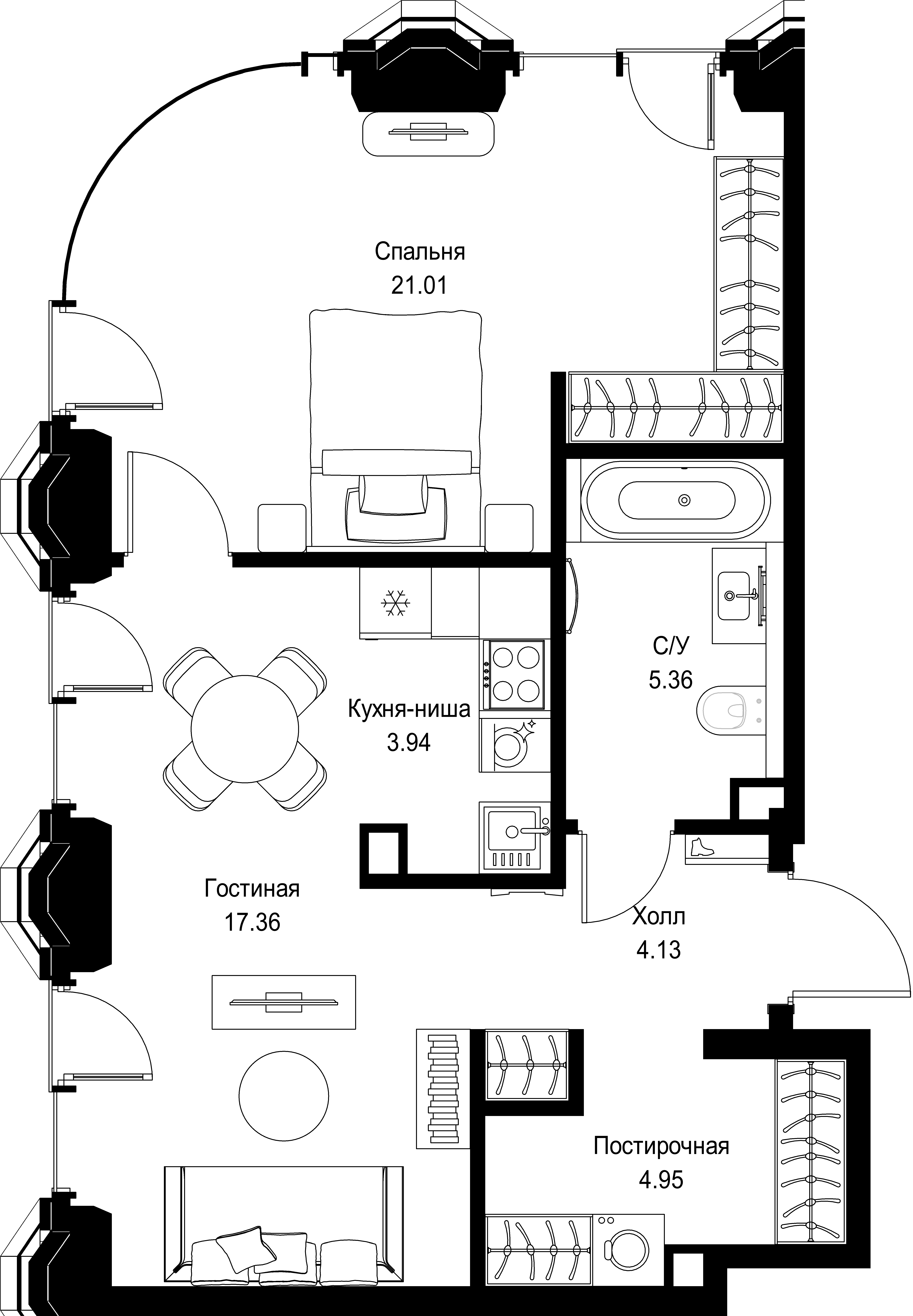 1-комнатная, 55,33 м² — 35 931 302 ₽
