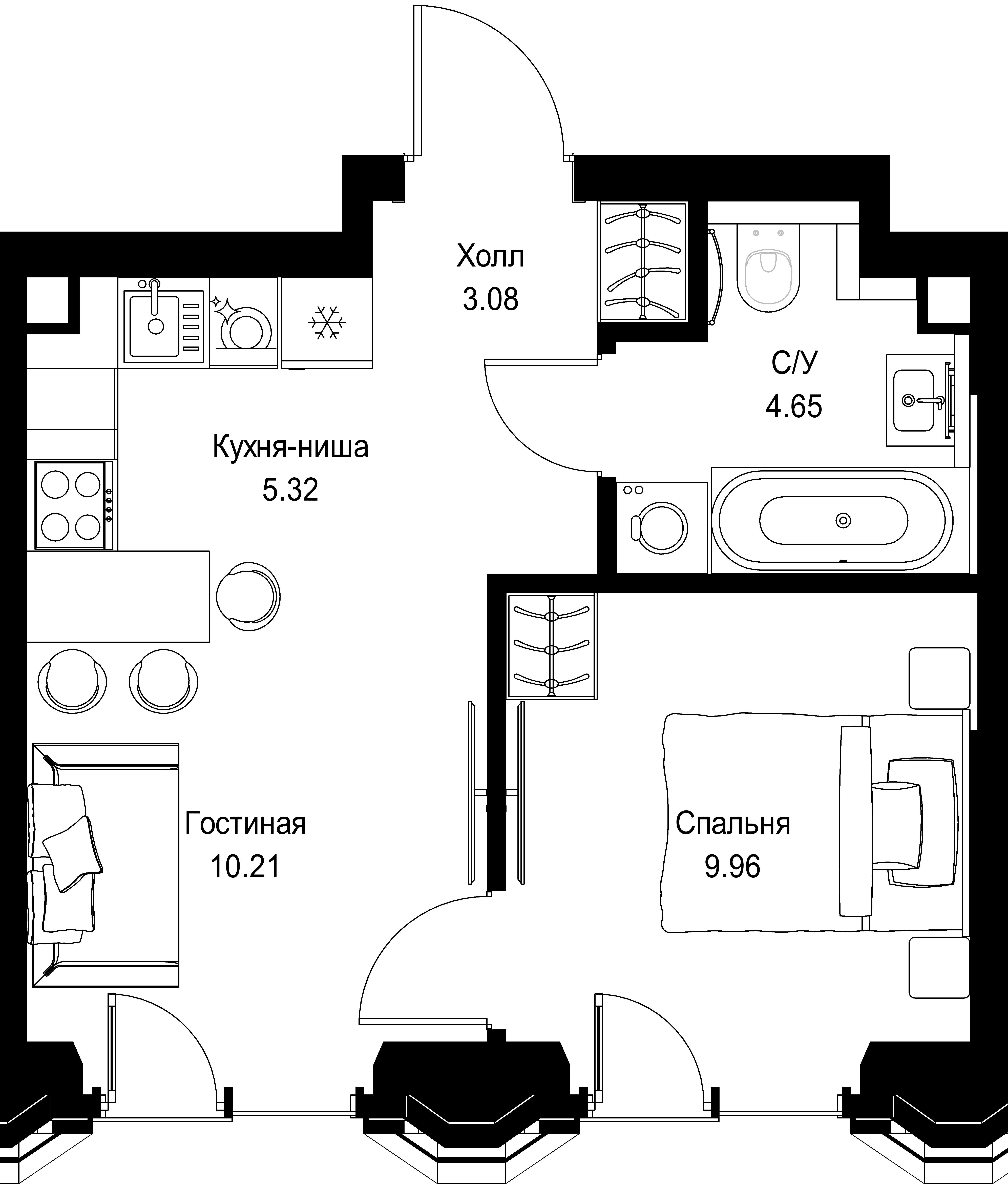 1-комнатная, 32,56 м² — 23 912 064 ₽
