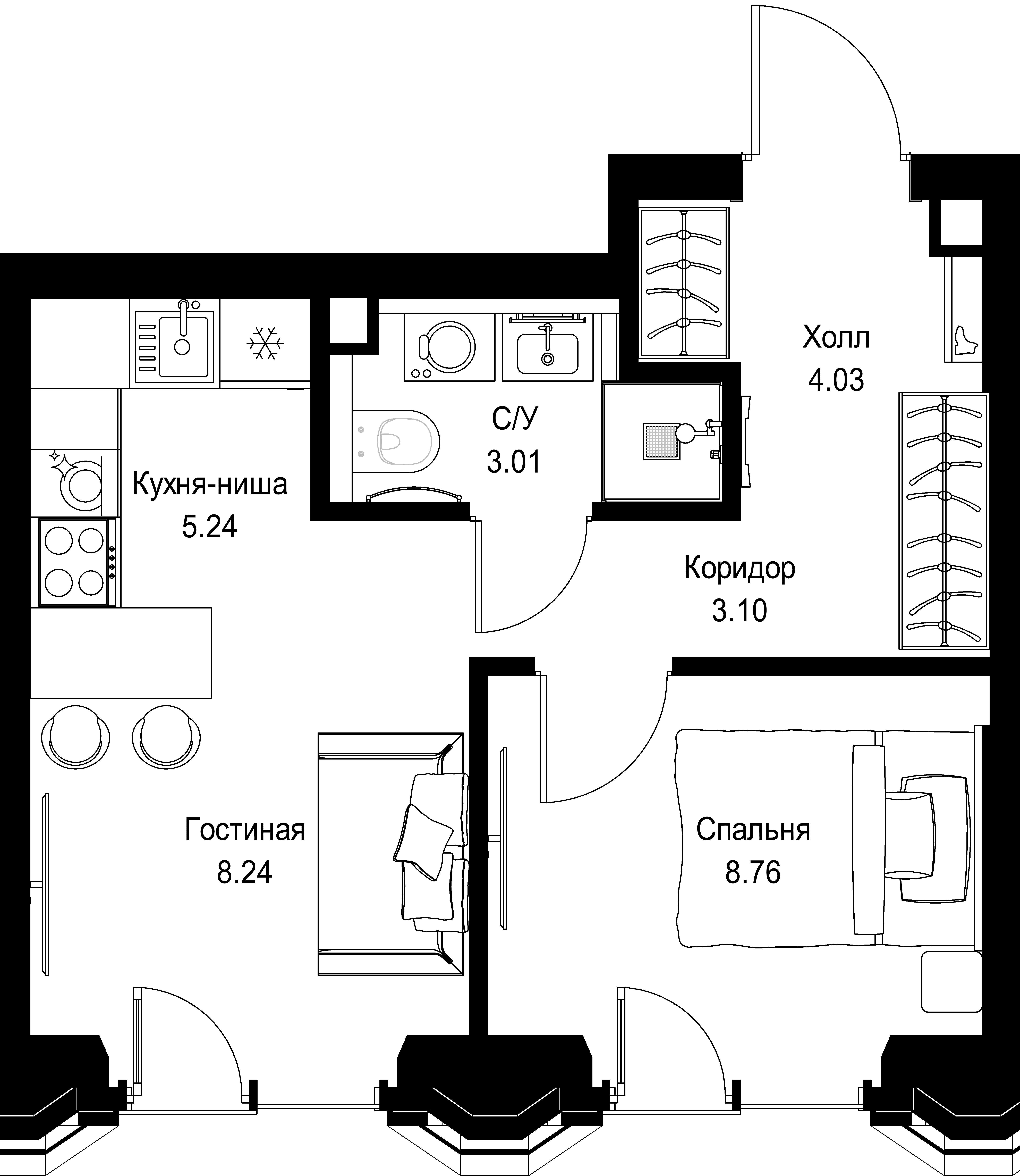 1-комнатная, 31,7 м² — 23 280 480 ₽