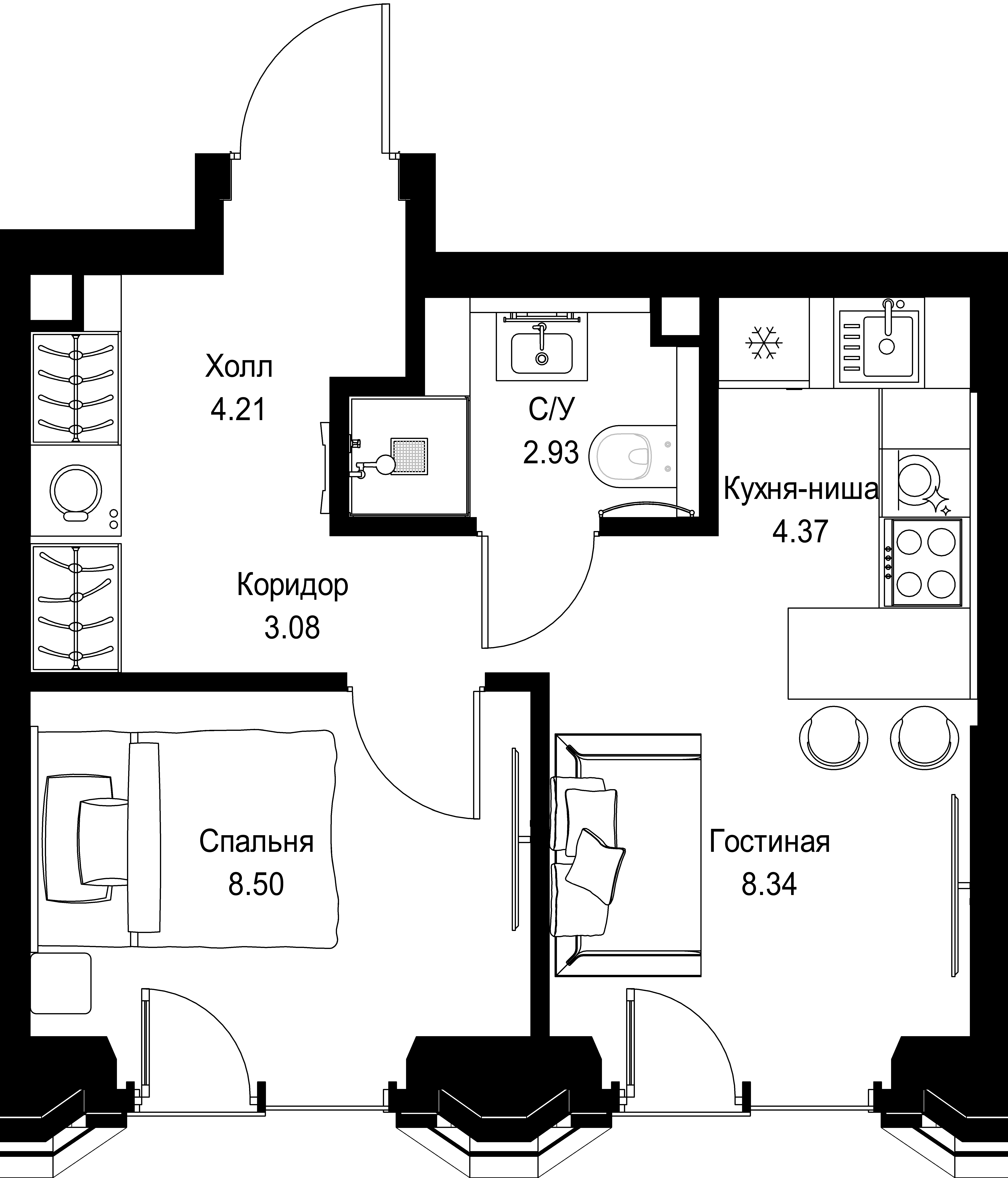 1-комнатная, 30,77 м² — 22 859 033 ₽