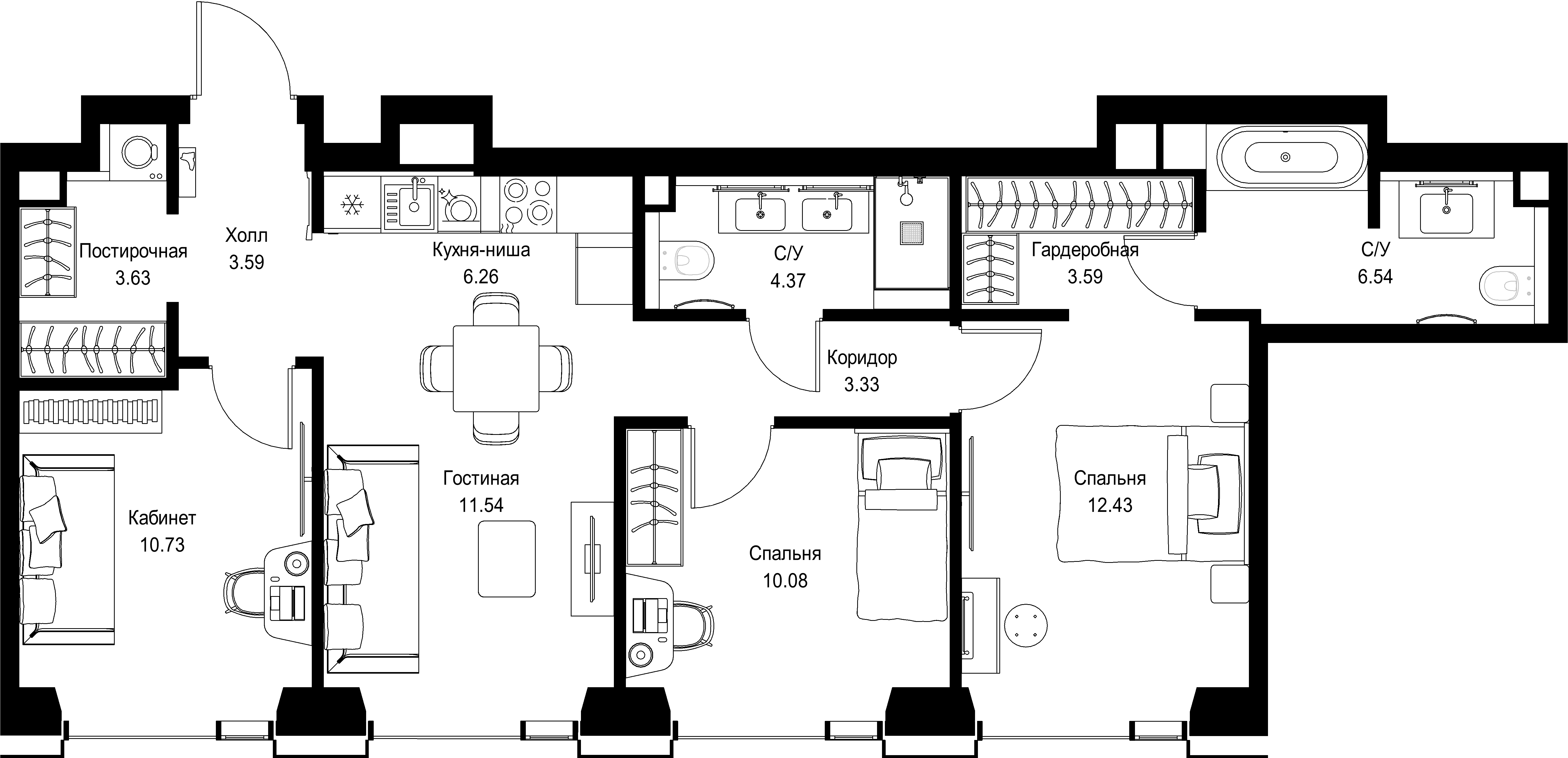 3-комнатная, 76,09 м² — 37 124 311 ₽