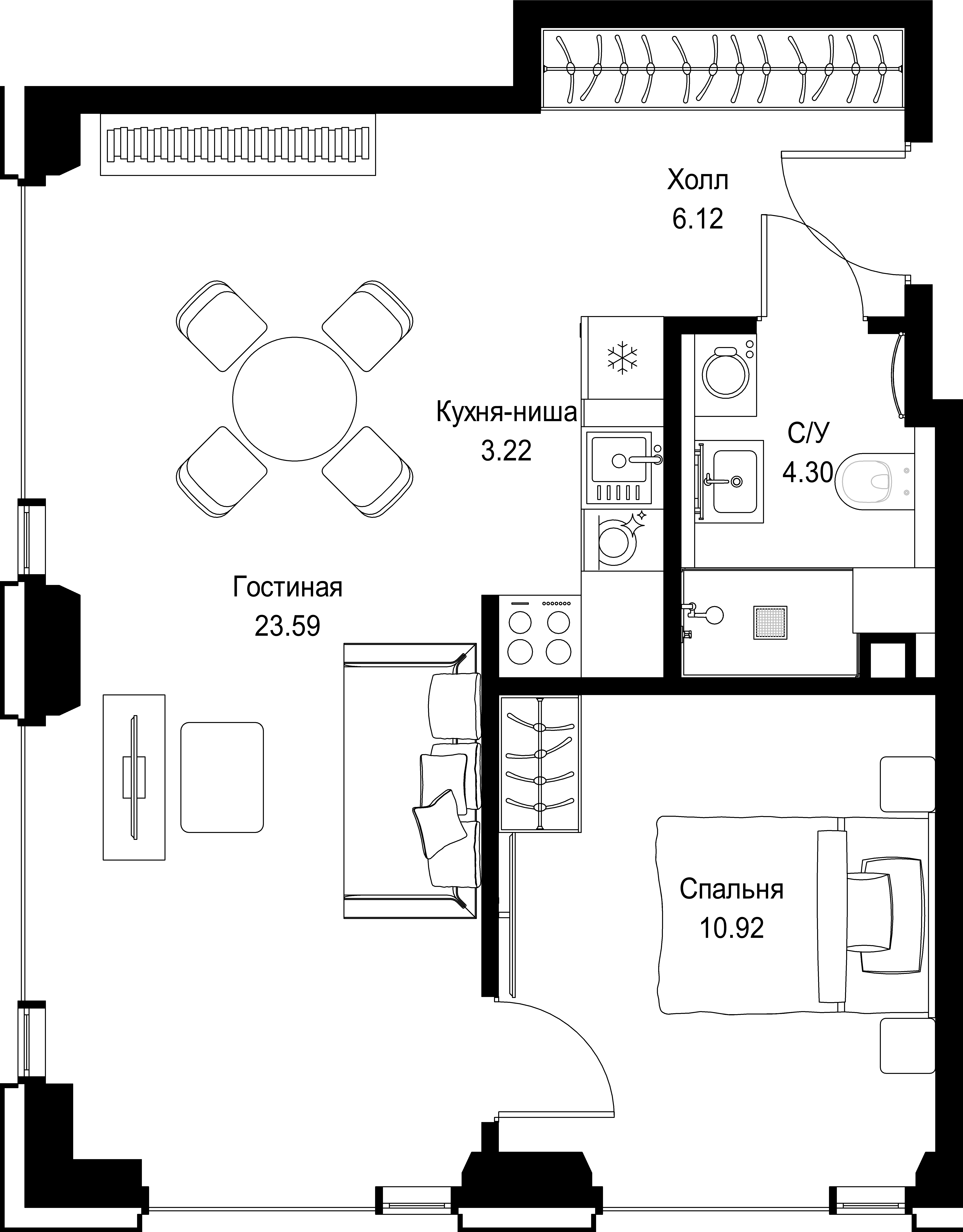 1-комнатная, 48,13 м² — 26 019 078 ₽