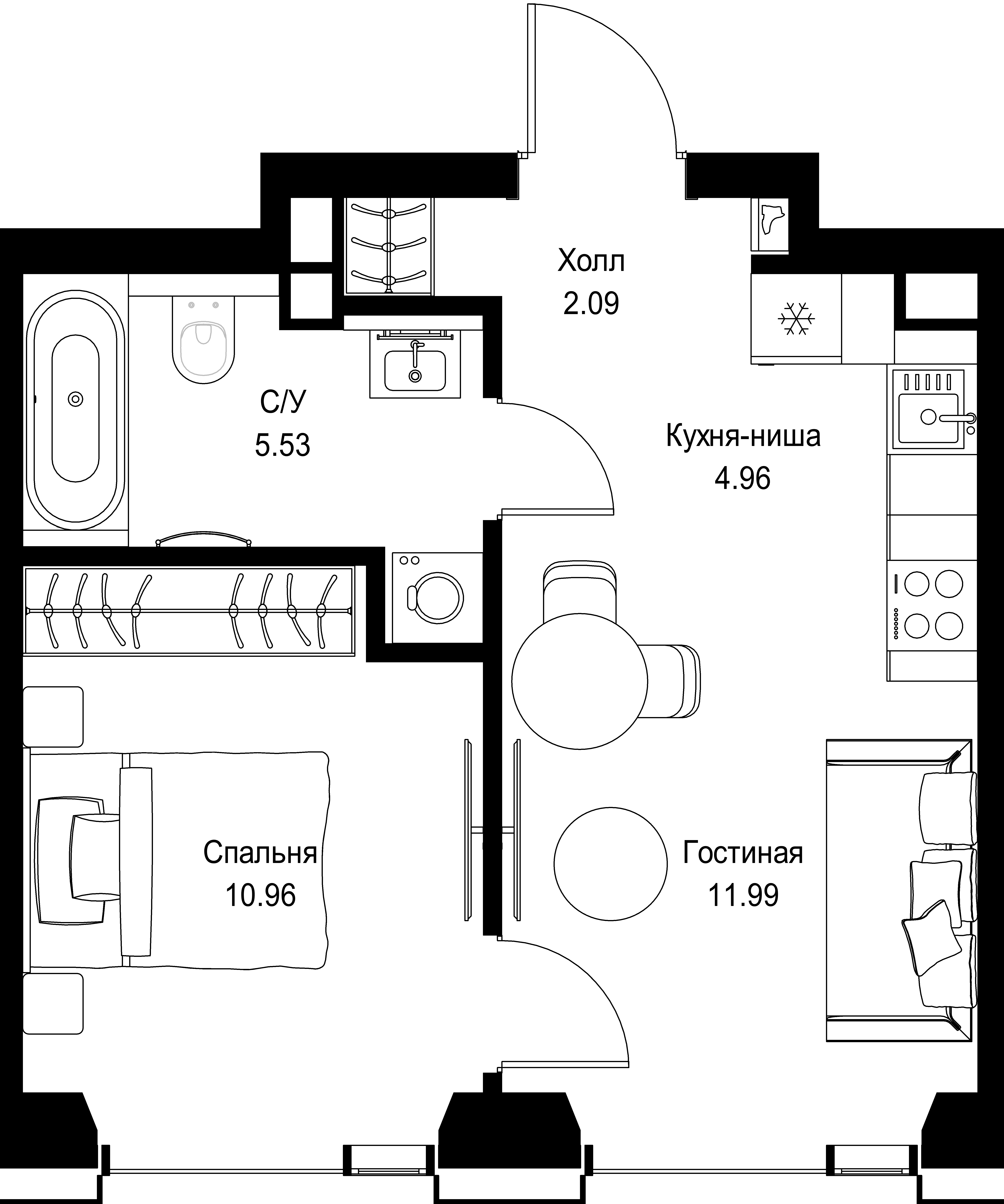 1-комнатная, 35,53 м² — 20 053 132 ₽