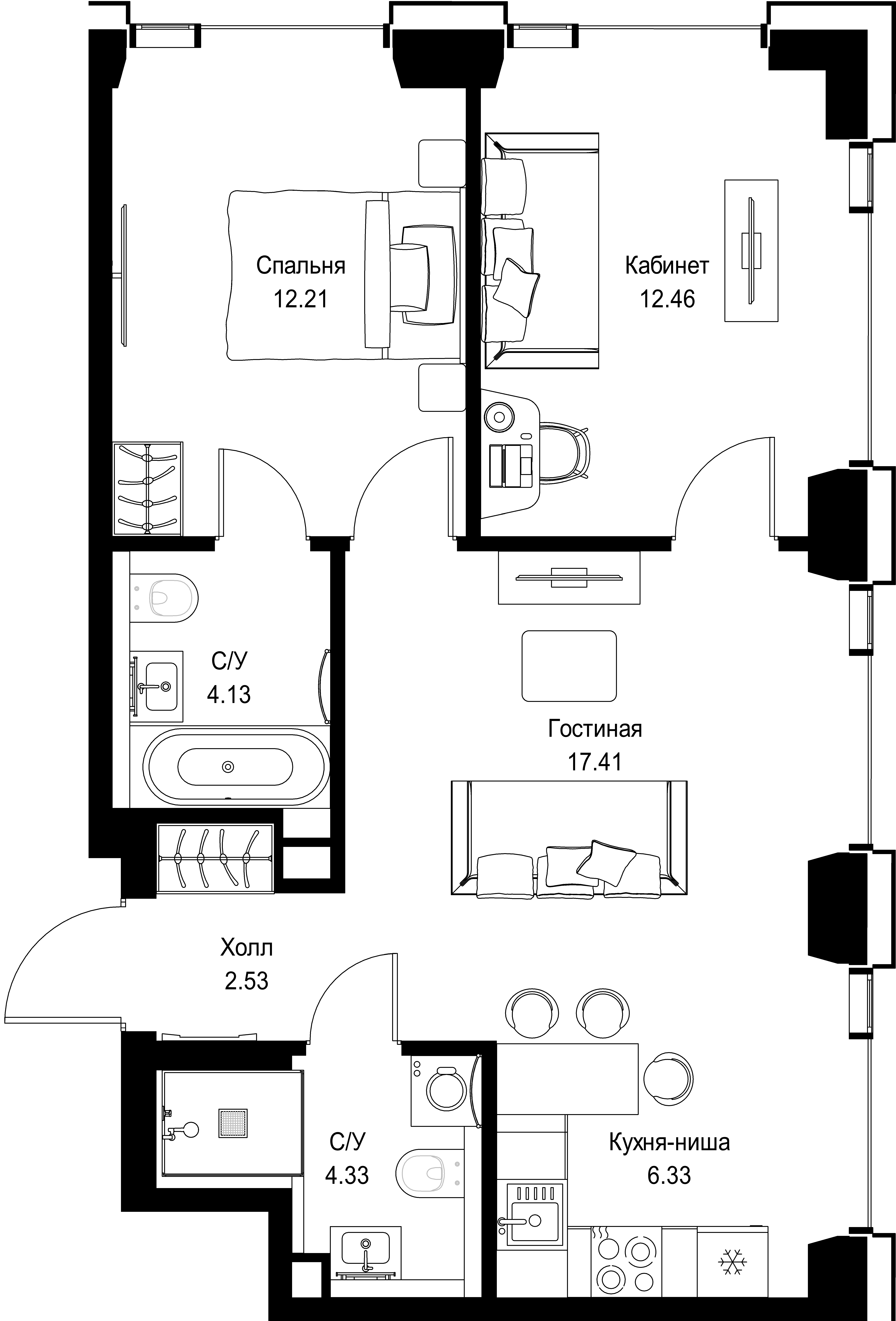 2-комнатная, 59,4 м² — 28 274 400 ₽