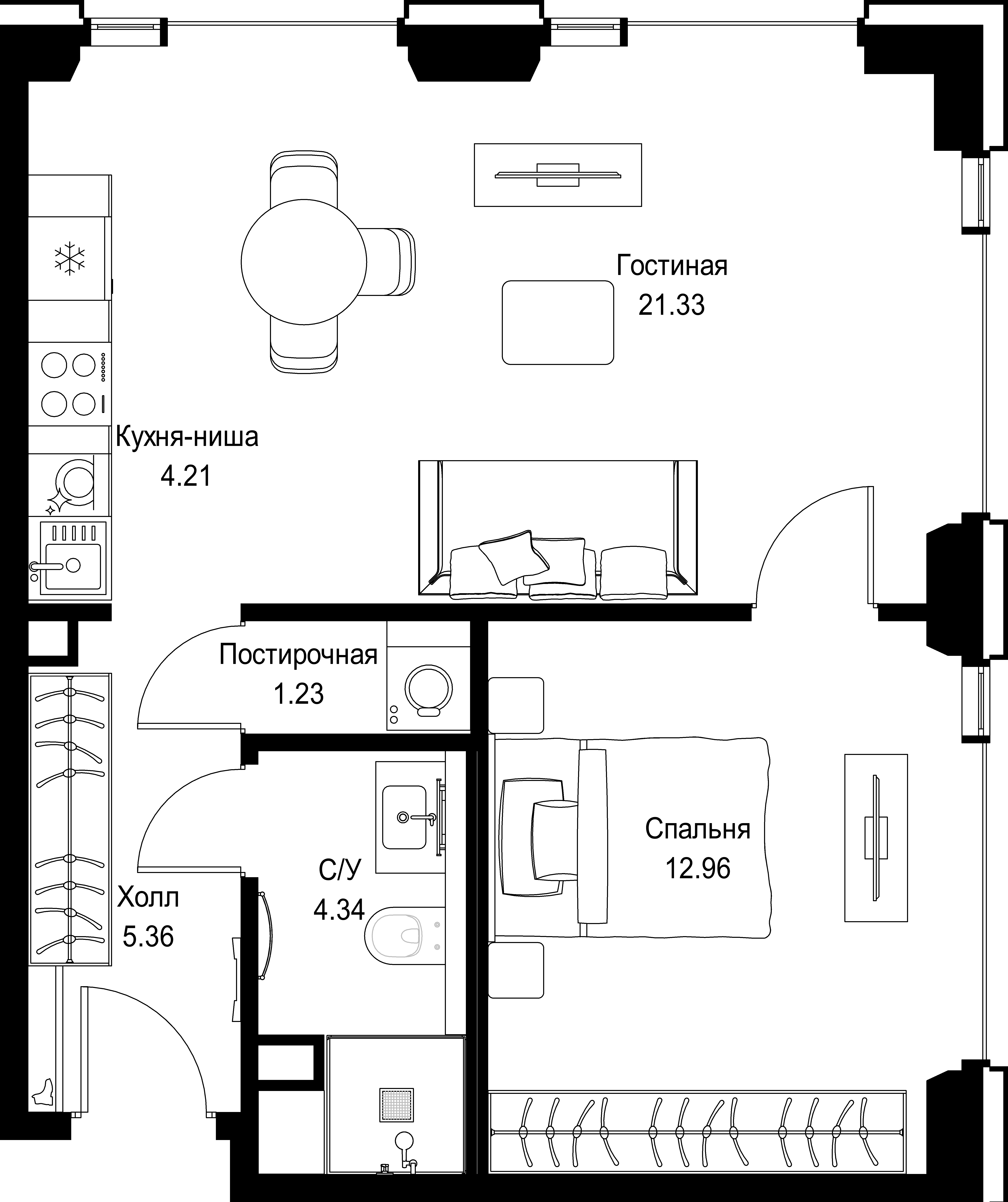 1-комнатная, 49,28 м² — 26 598 880 ₽