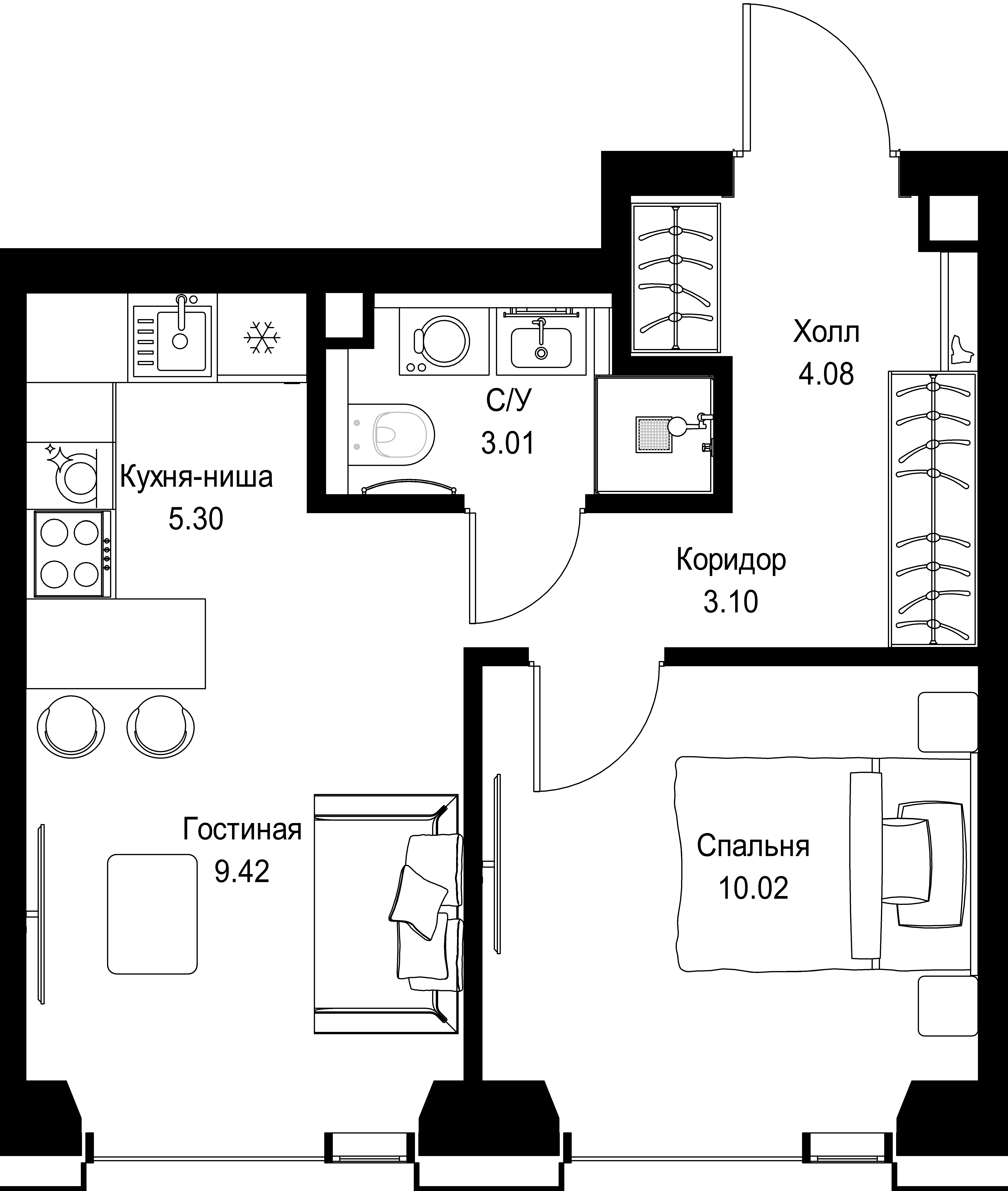 1-комнатная, 34,93 м² — 19 773 873 ₽