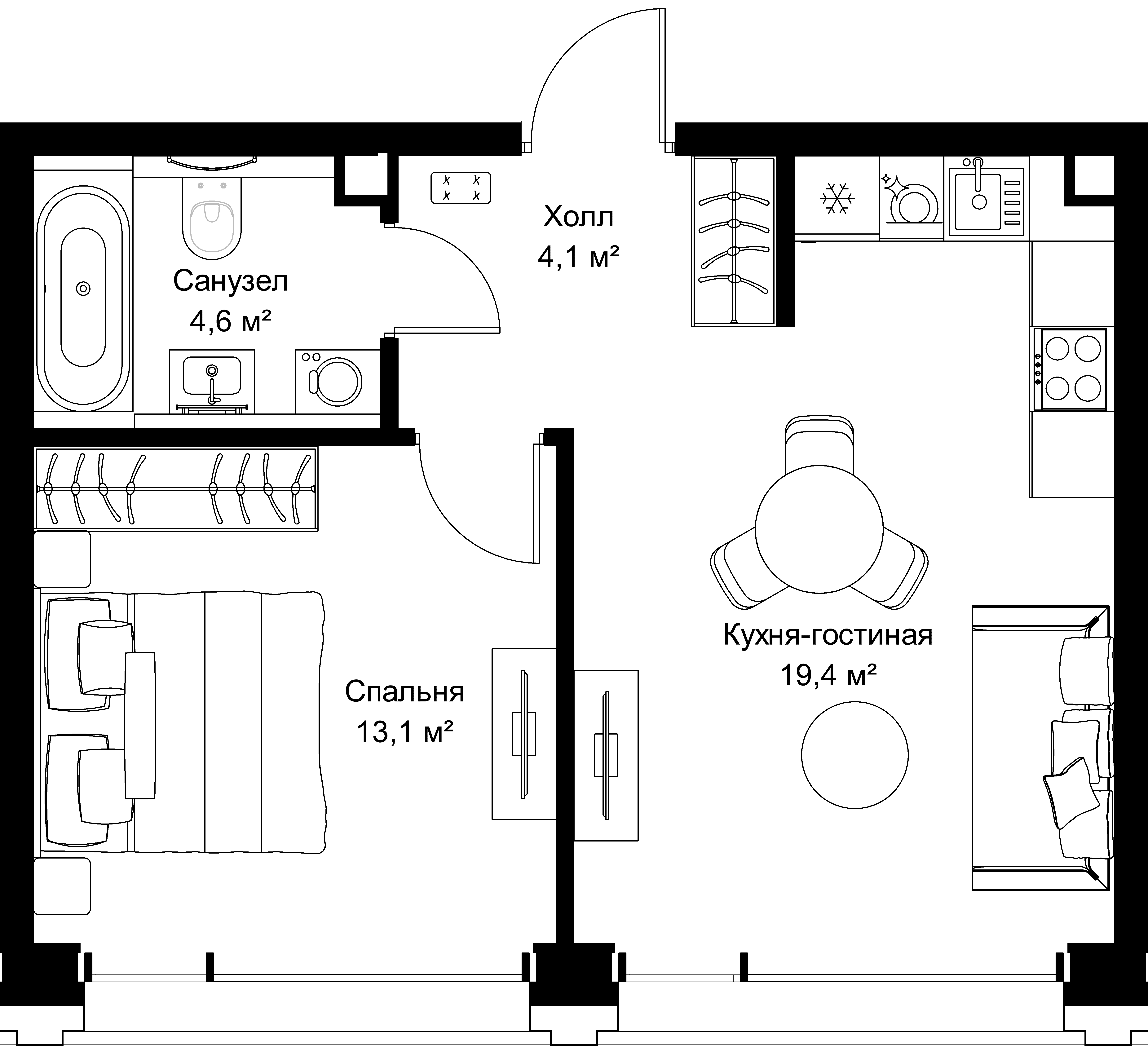 1-комнатная, 41,2 м² — 23 953 680 ₽