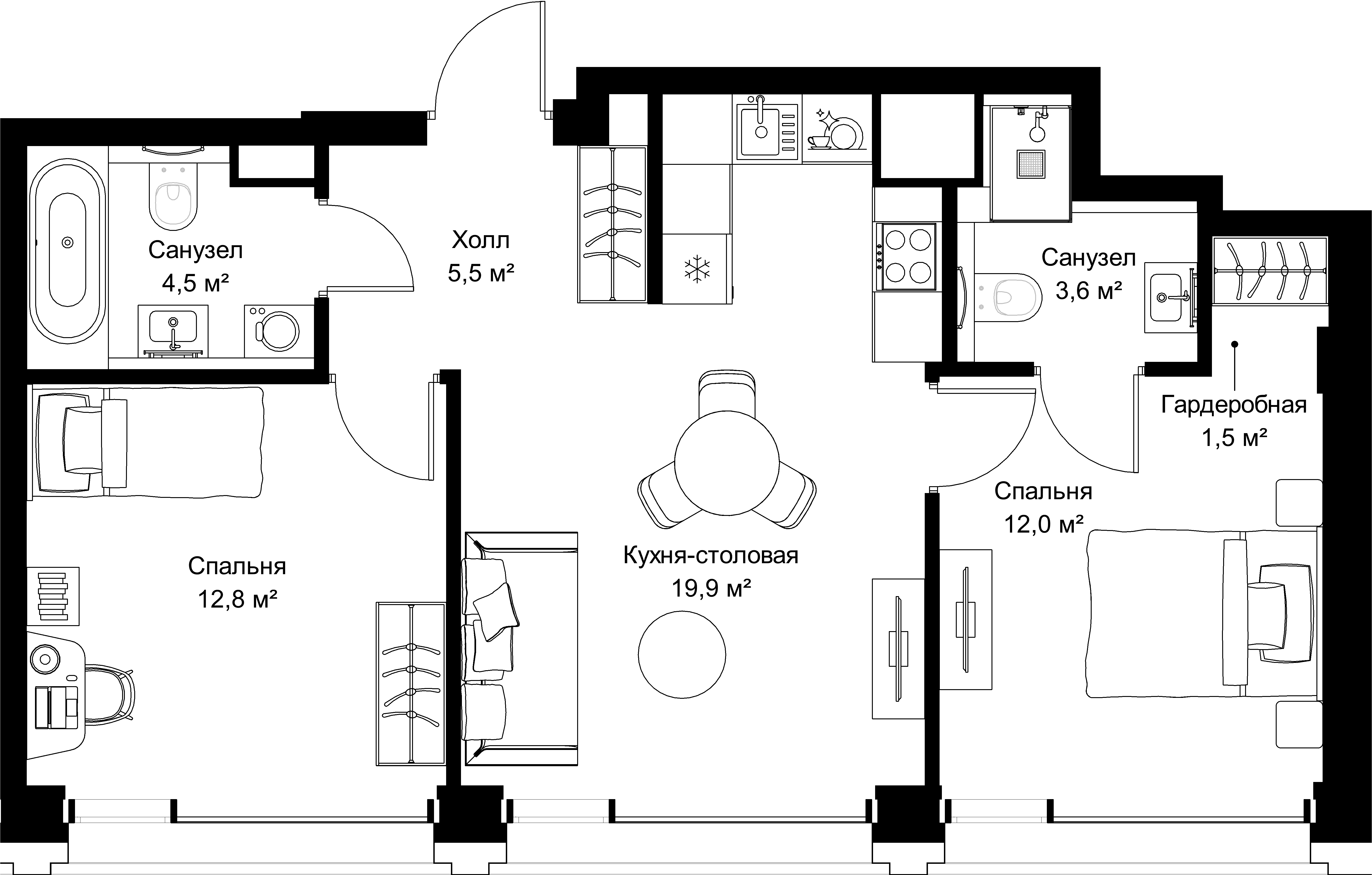 2-комнатная, 59,8 м² — 29 176 420 ₽