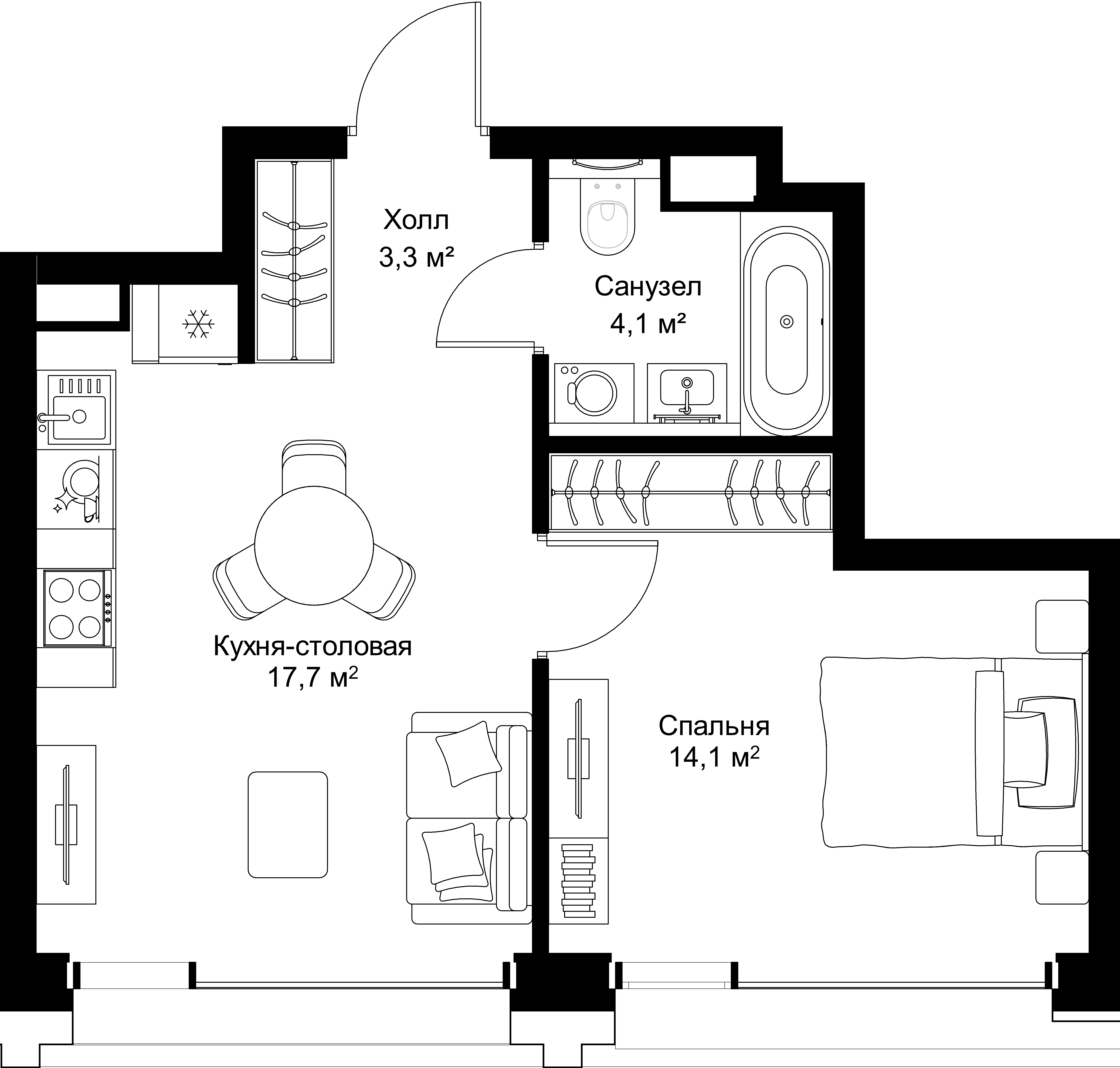 1-комнатная, 39,2 м² — 22 157 800 ₽