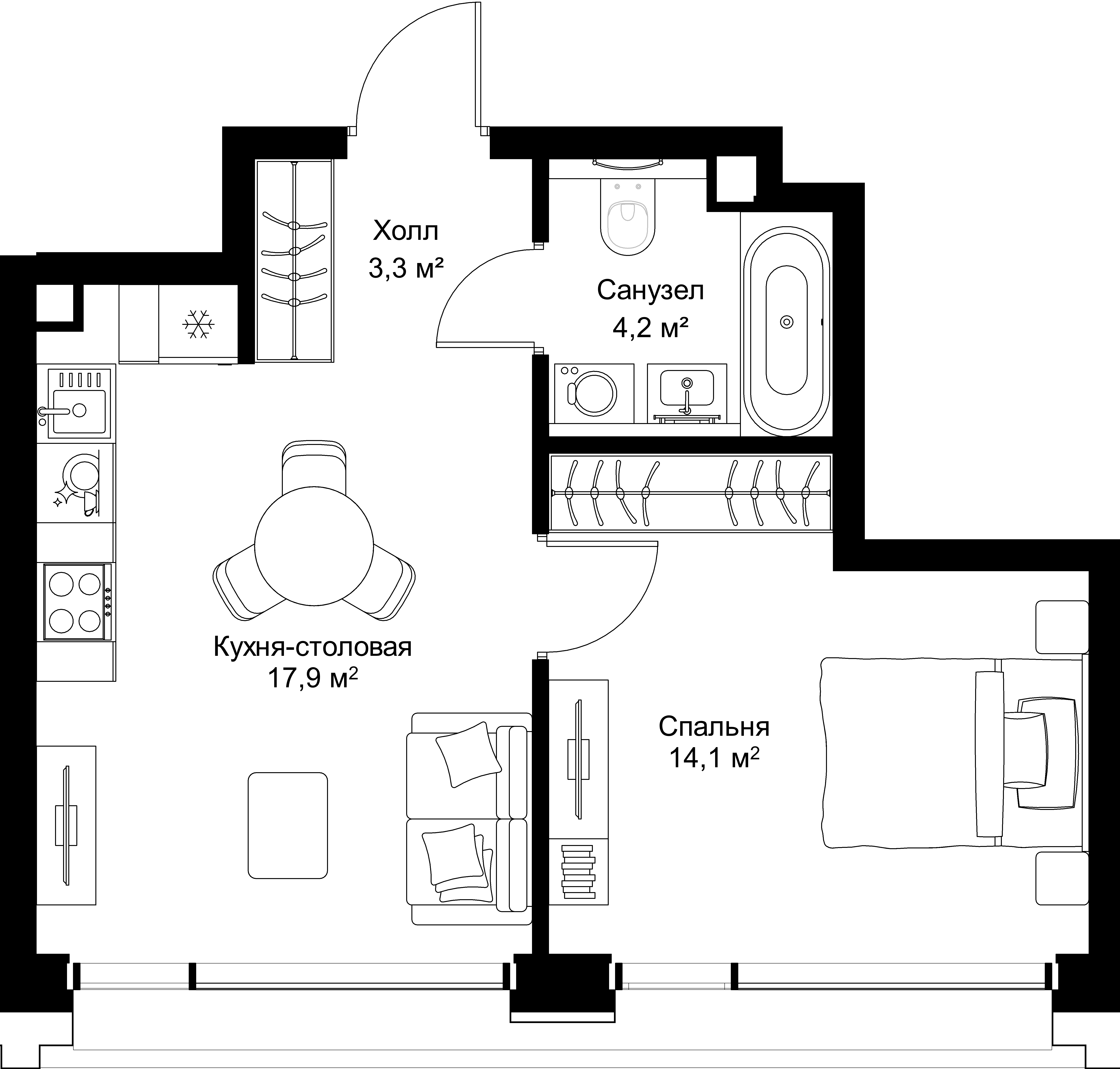 1-комнатная, 39,5 м² — 22 495 250 ₽
