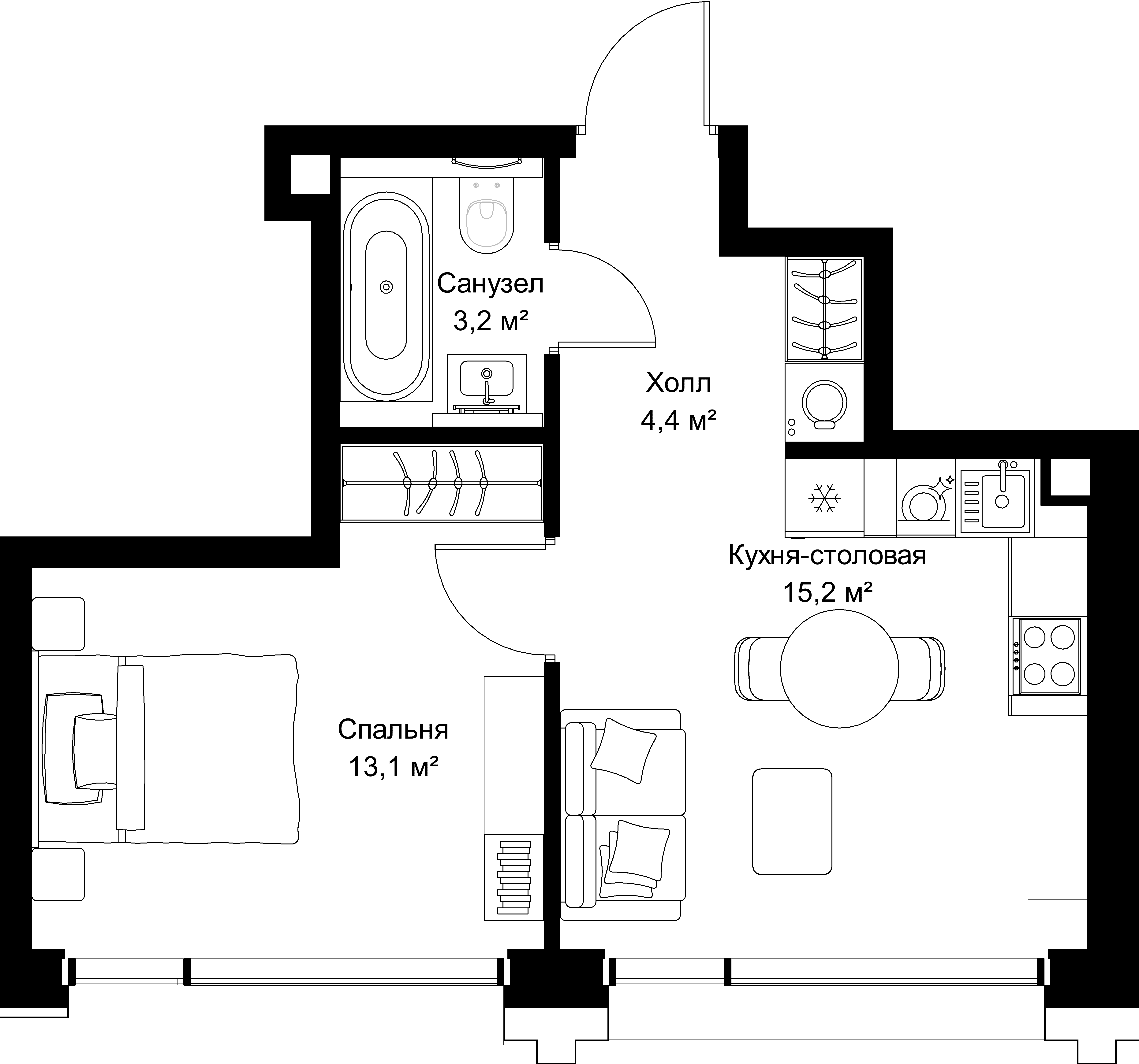 1-комнатная, 35,9 м² — 21 360 500 ₽