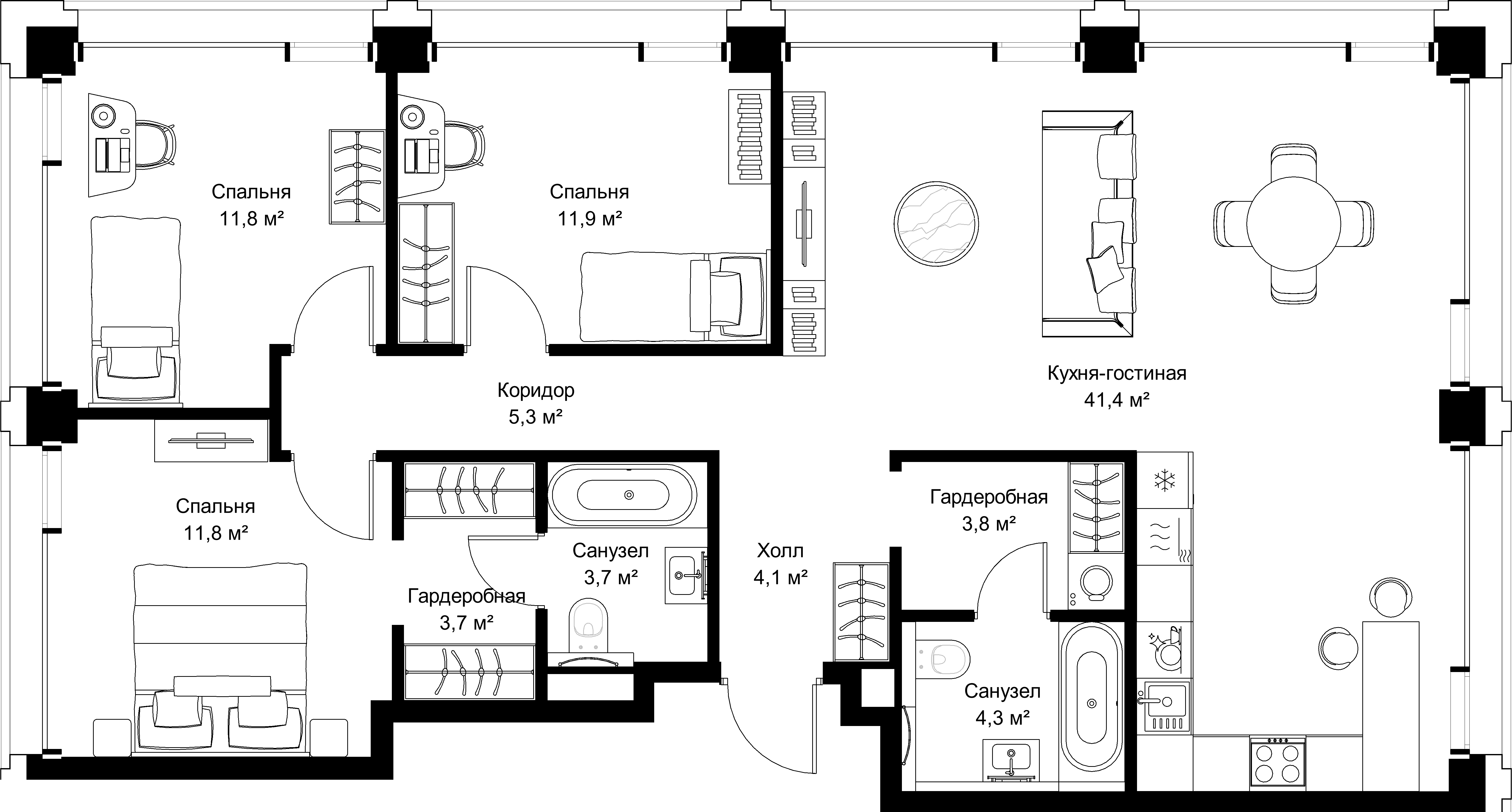 3-комнатная, 101,8 м² — 55 033 080 ₽