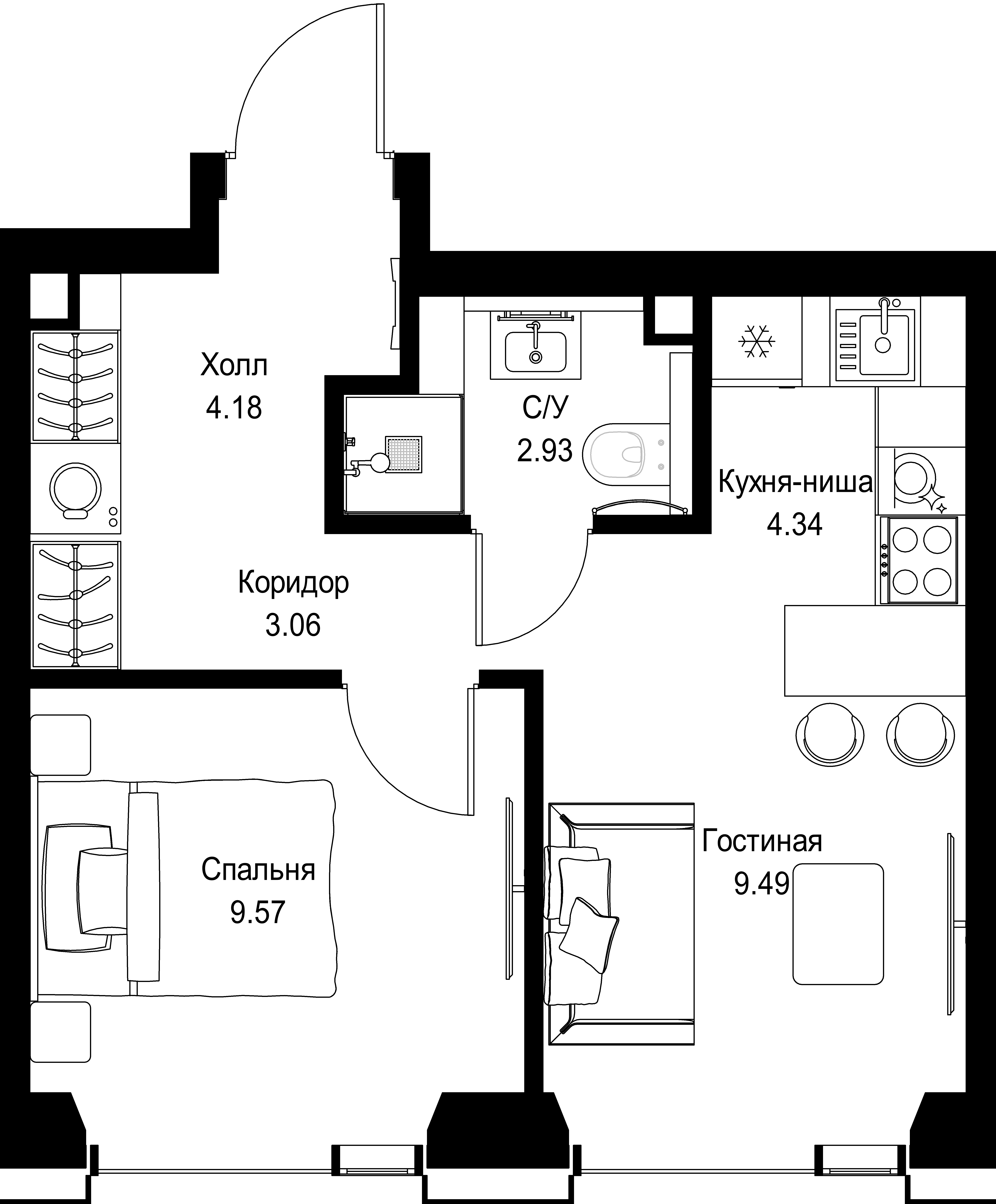 1-комнатная, 33,57 м² — 19 574 667 ₽