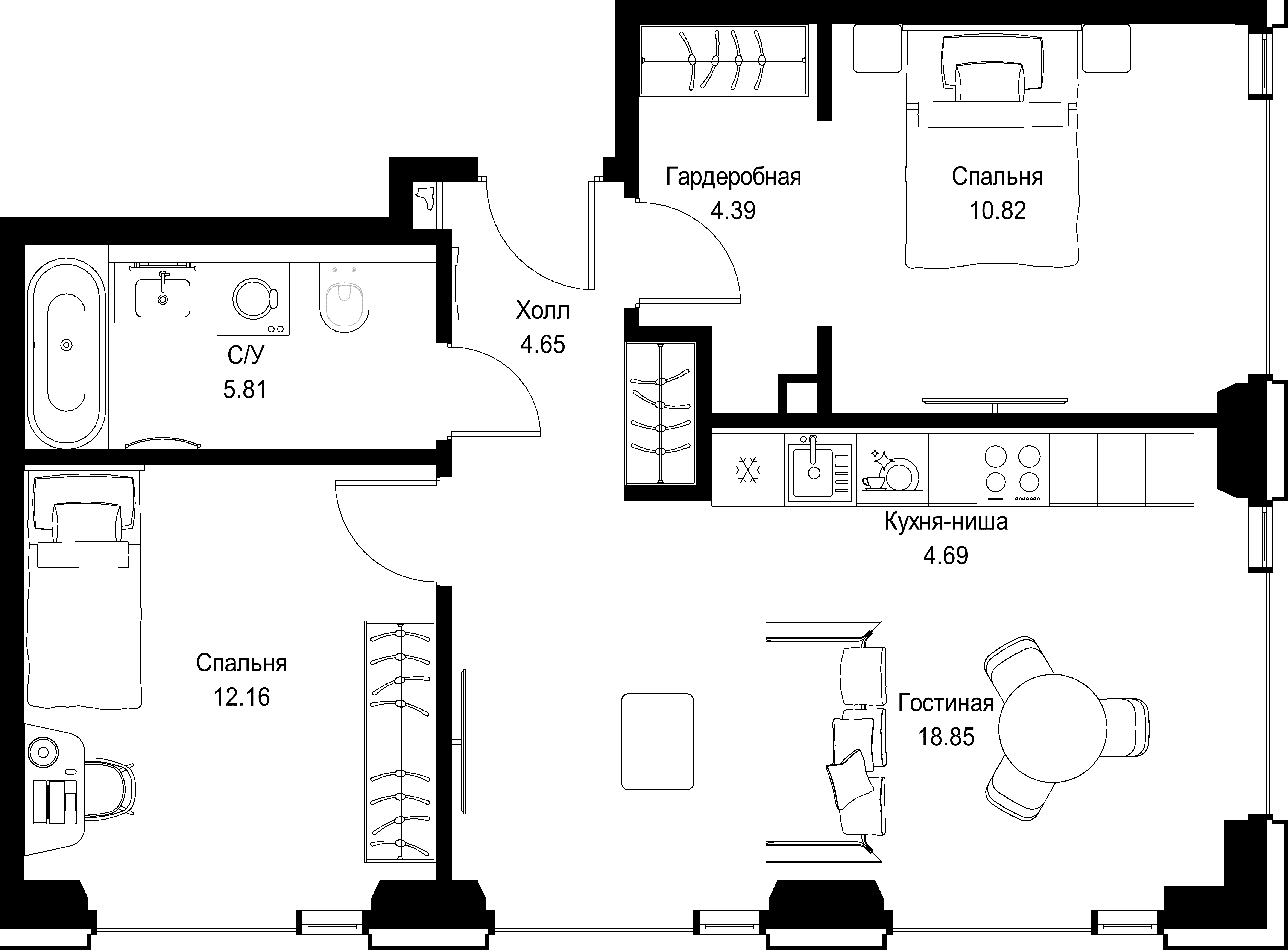 2-комнатная, 61,33 м² — 31 017 647 ₽
