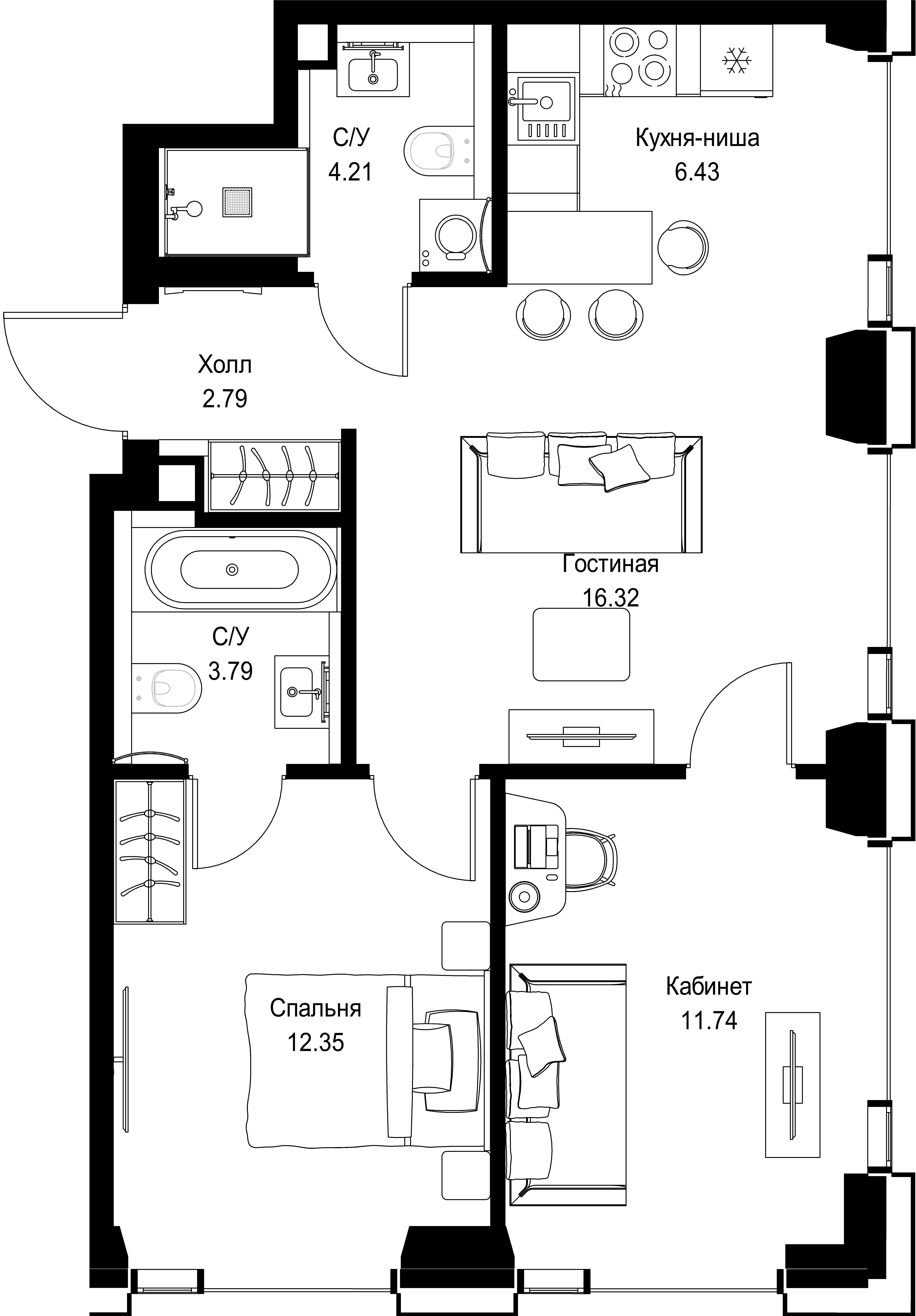 2-комнатная, 57,63 м² — 28 264 633 ₽
