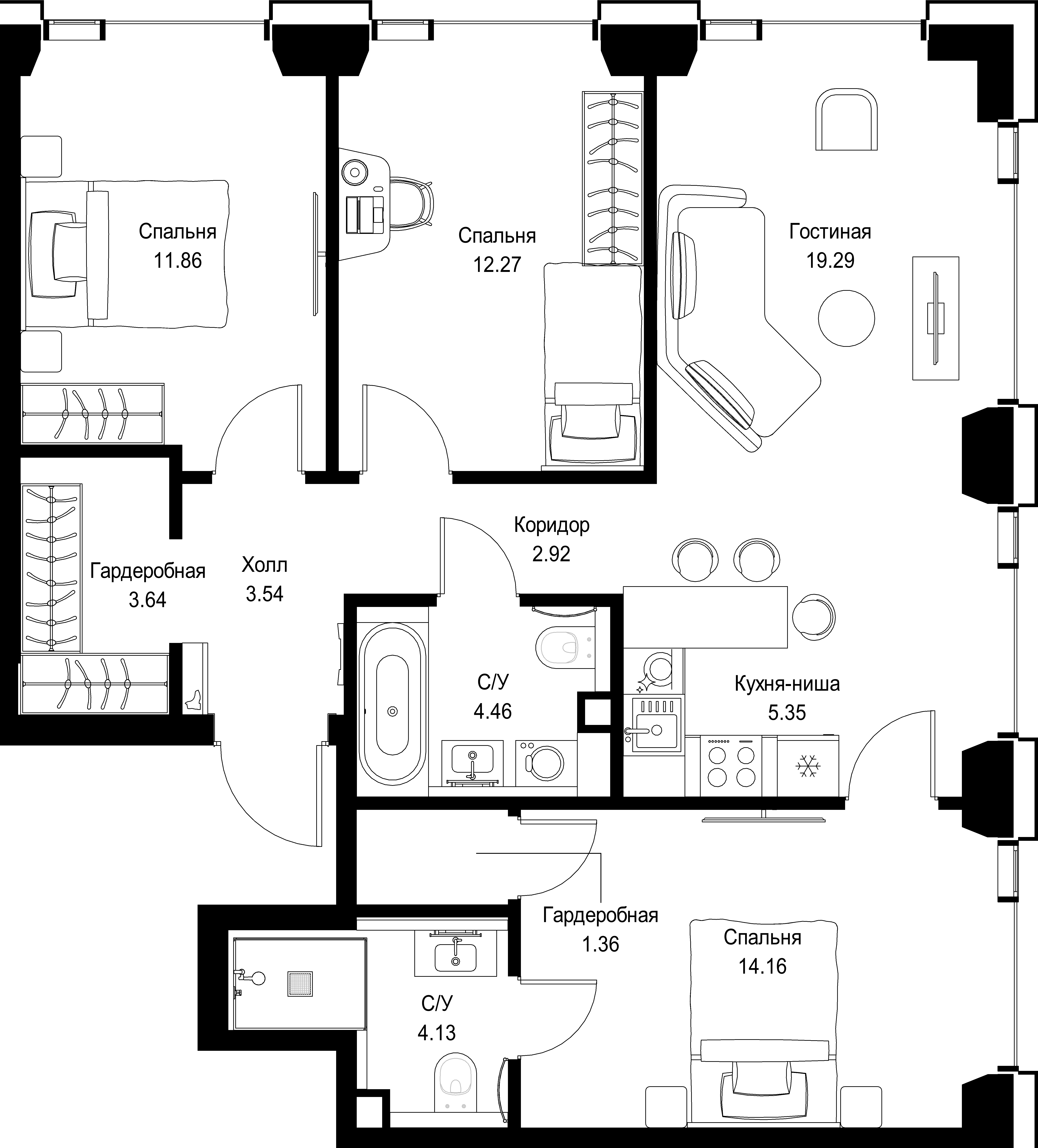 3-комнатная, 82,98 м² — 38 440 485 ₽
