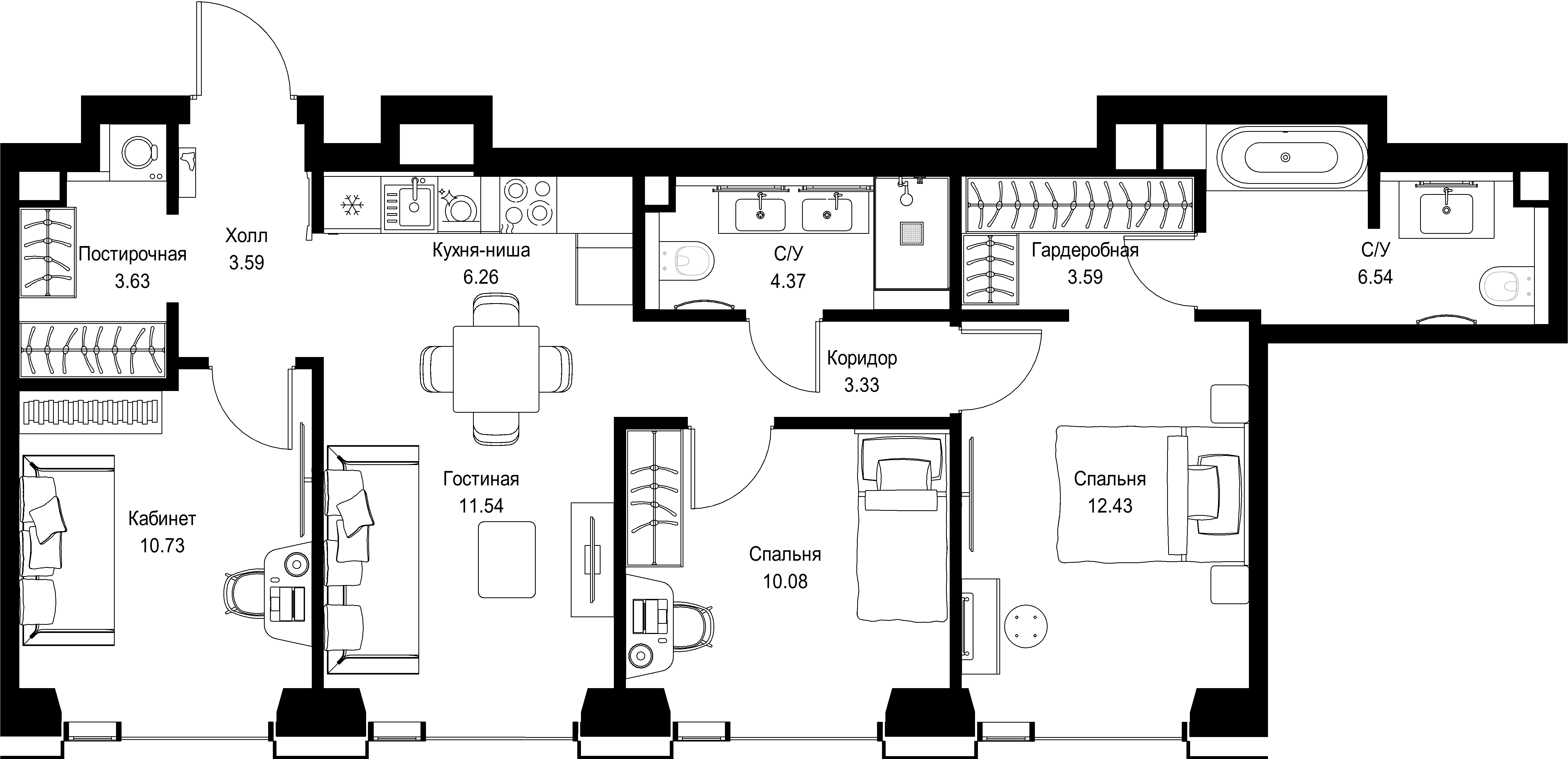 3-комнатная, 76,09 м² — 37 253 664 ₽