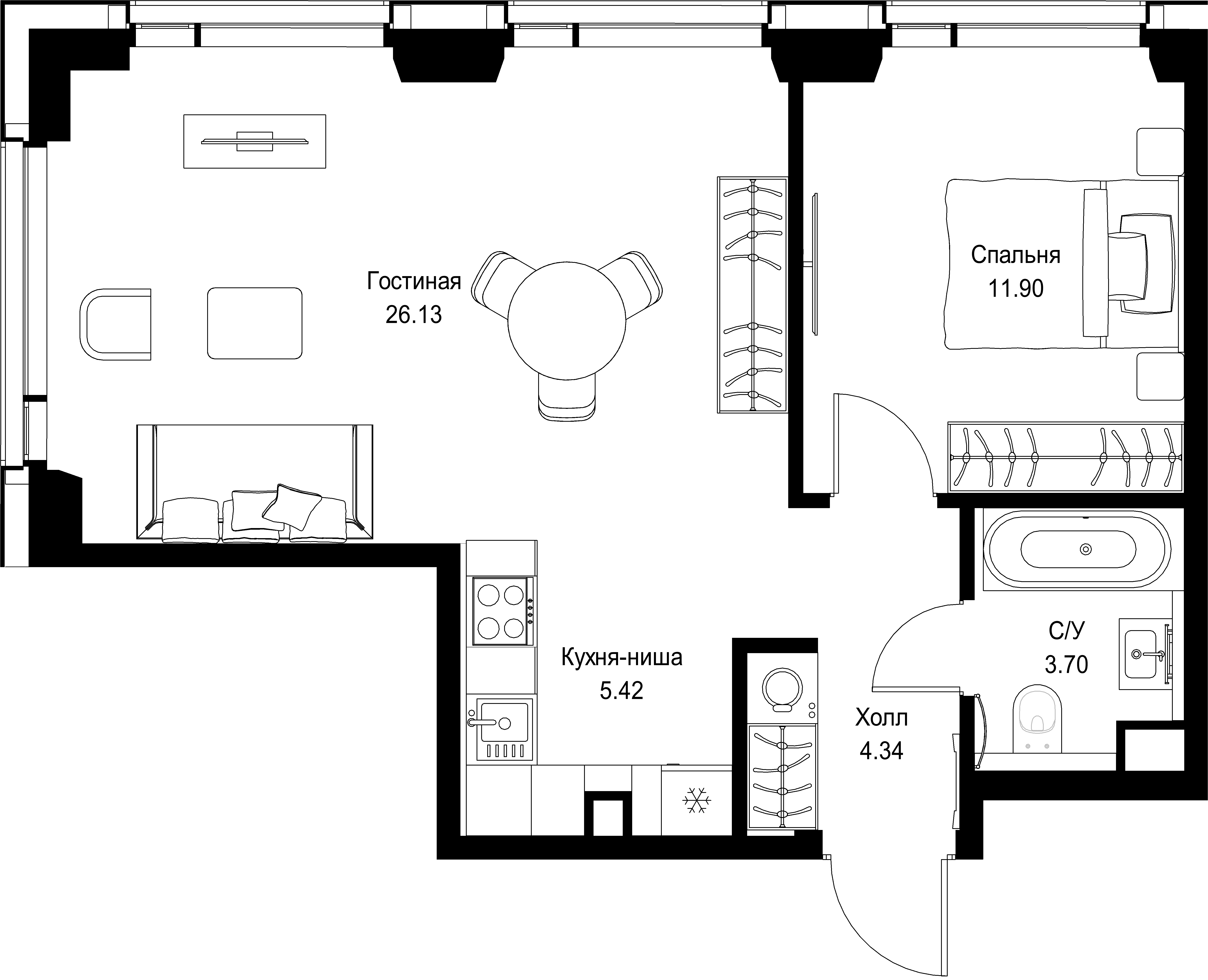 1-комнатная, 51,49 м² — 26 041 067 ₽