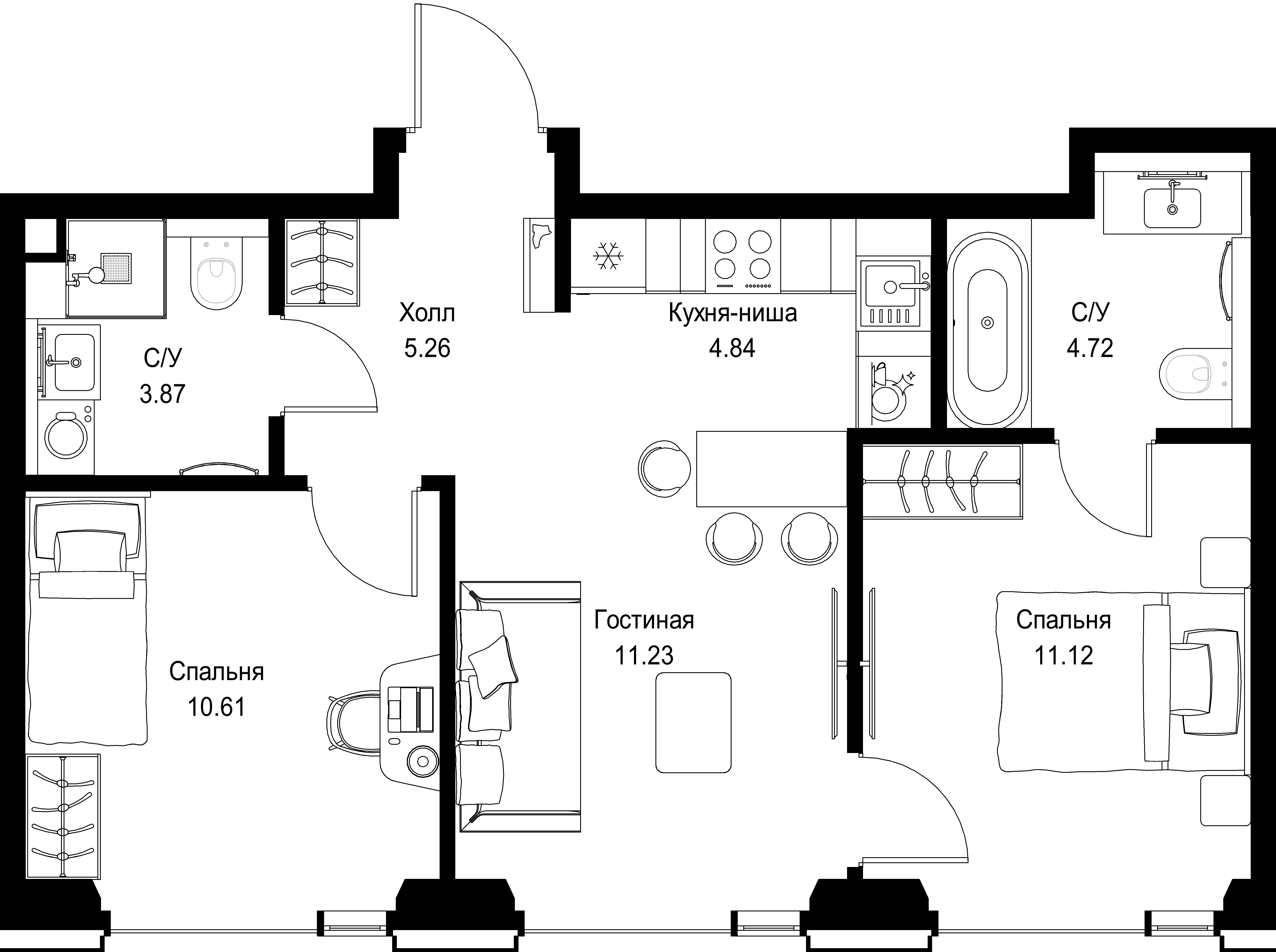 2-комнатная, 51,63 м² — 28 393 918 ₽