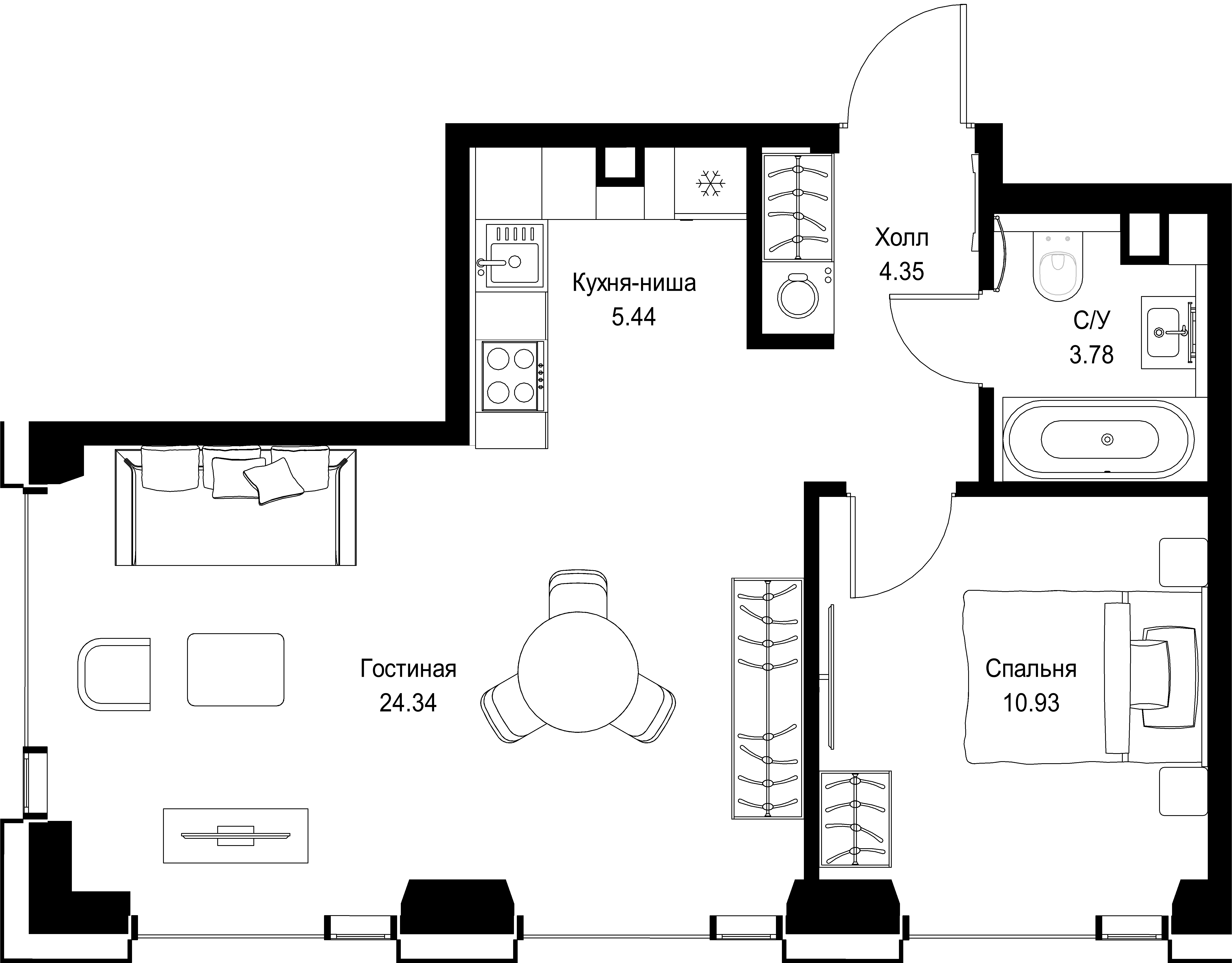 1-комнатная, 48,84 м² — 27 772 866 ₽