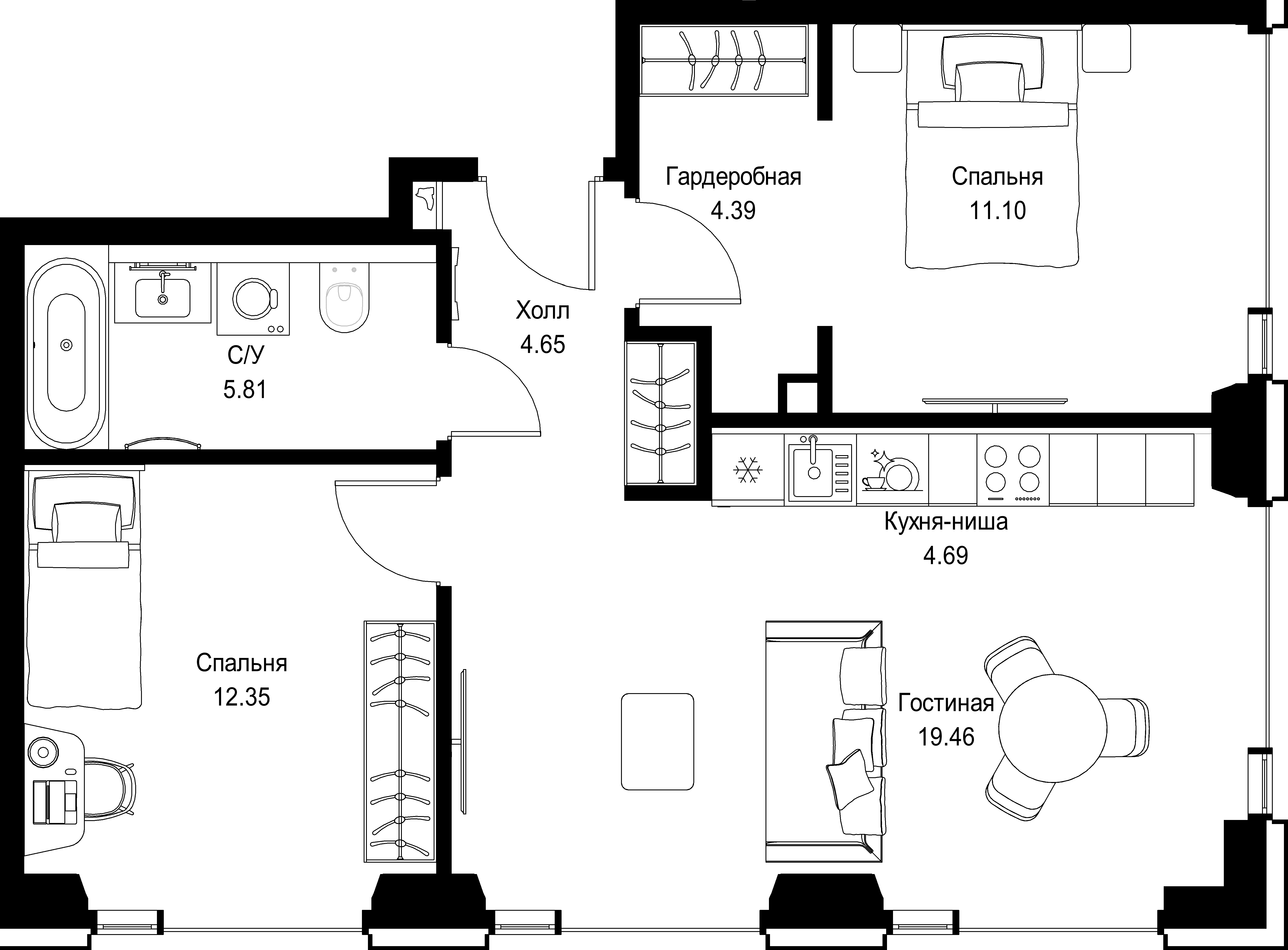 2-комнатная, 61,33 м² — 31 069 778 ₽