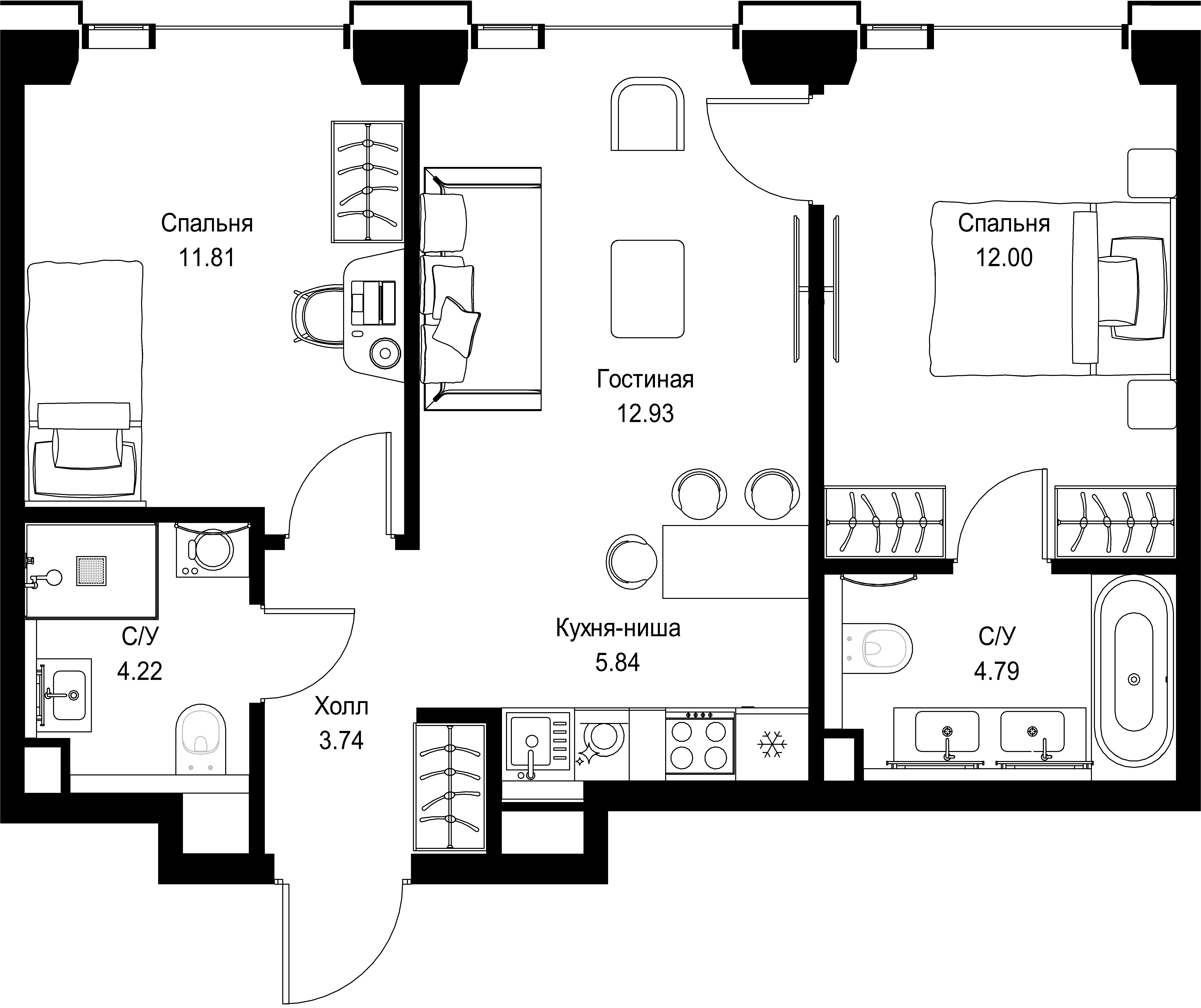 2-комнатная, 55,33 м² — 27 747 995 ₽