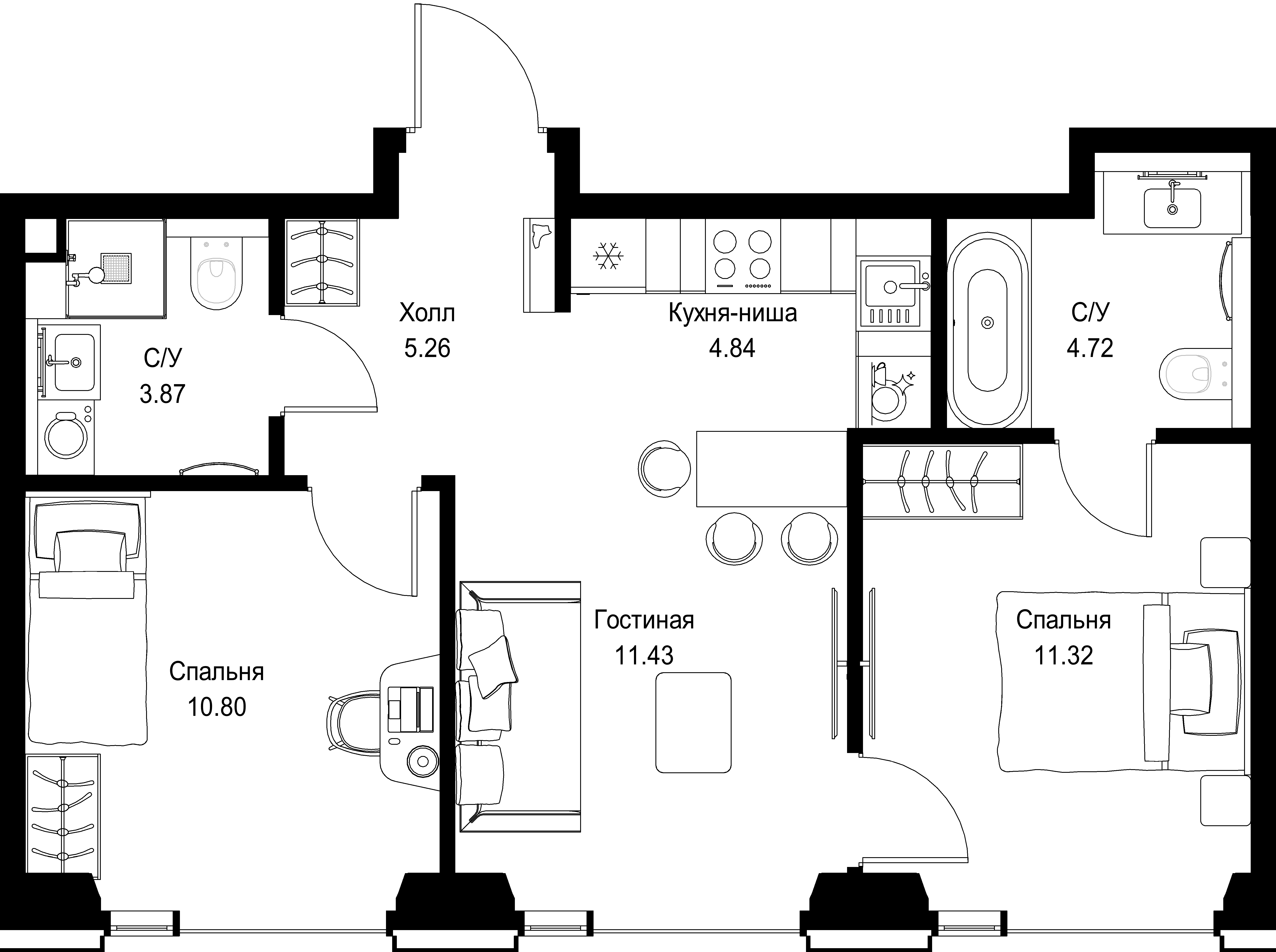 2-комнатная, 51,63 м² — 28 393 918 ₽