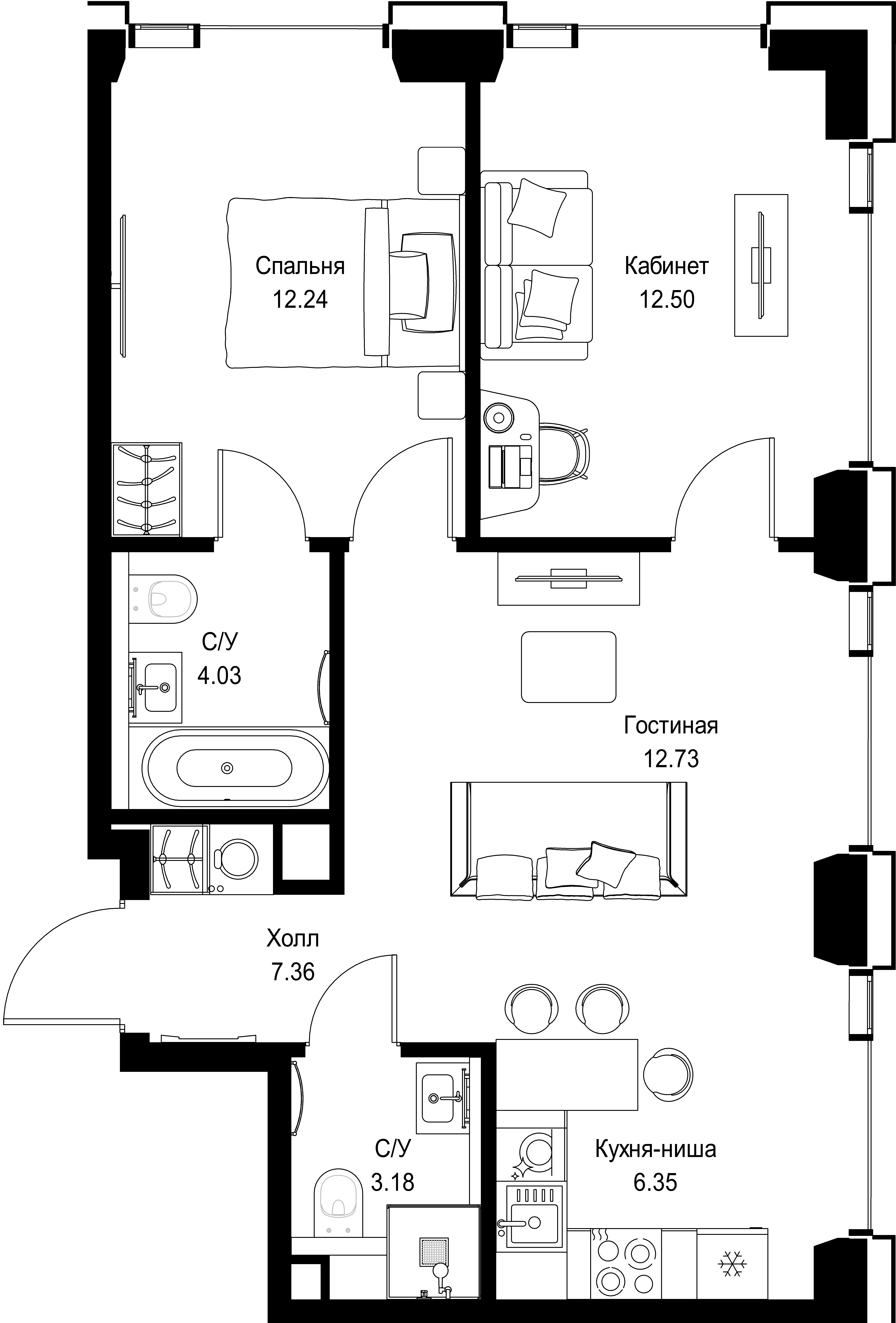 2-комнатная, 58,39 м² — 27 992 166 ₽