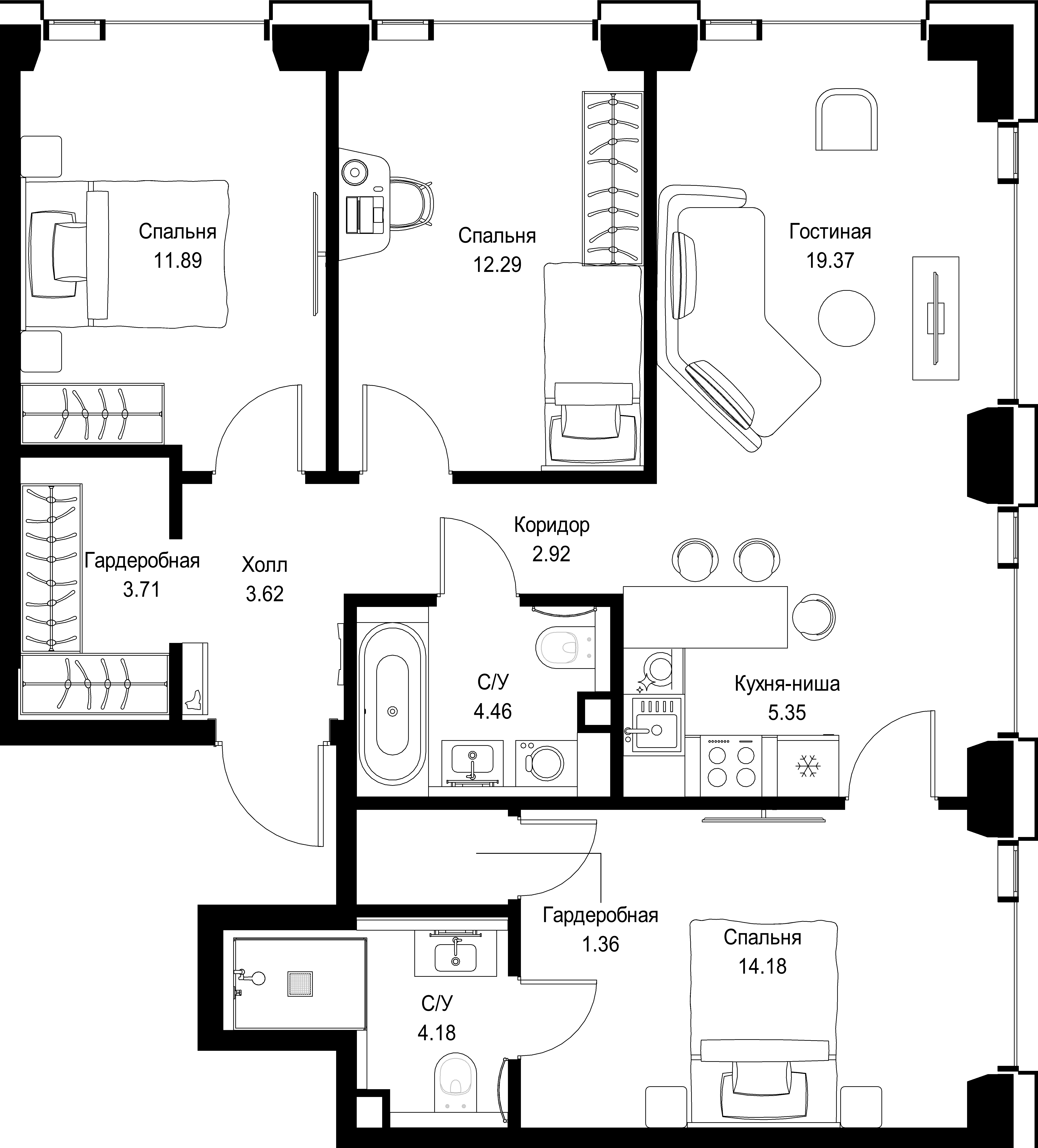 3-комнатная, 83,33 м² — 38 744 283 ₽