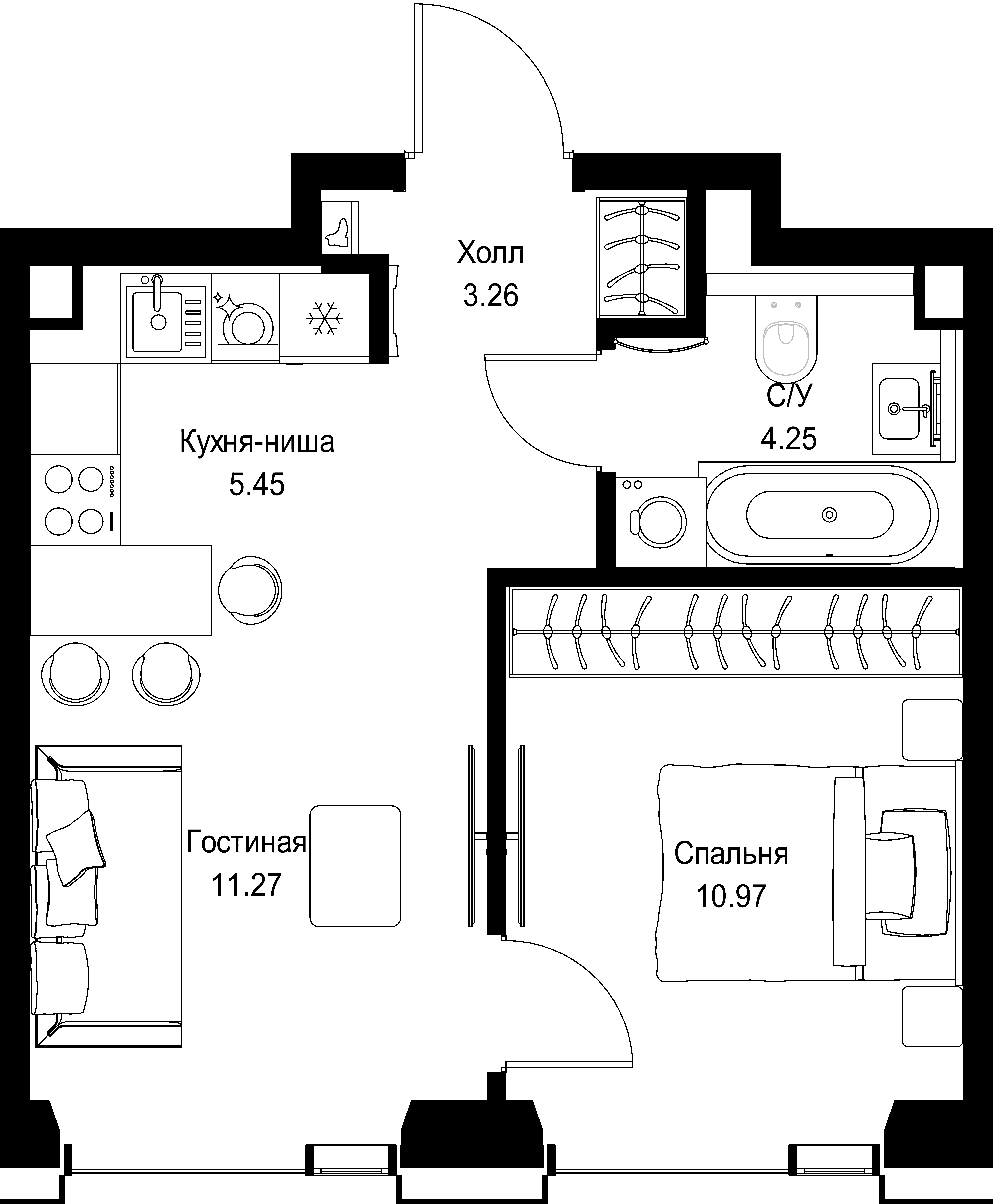 1-комнатная, 35,2 м² — 20 435 360 ₽