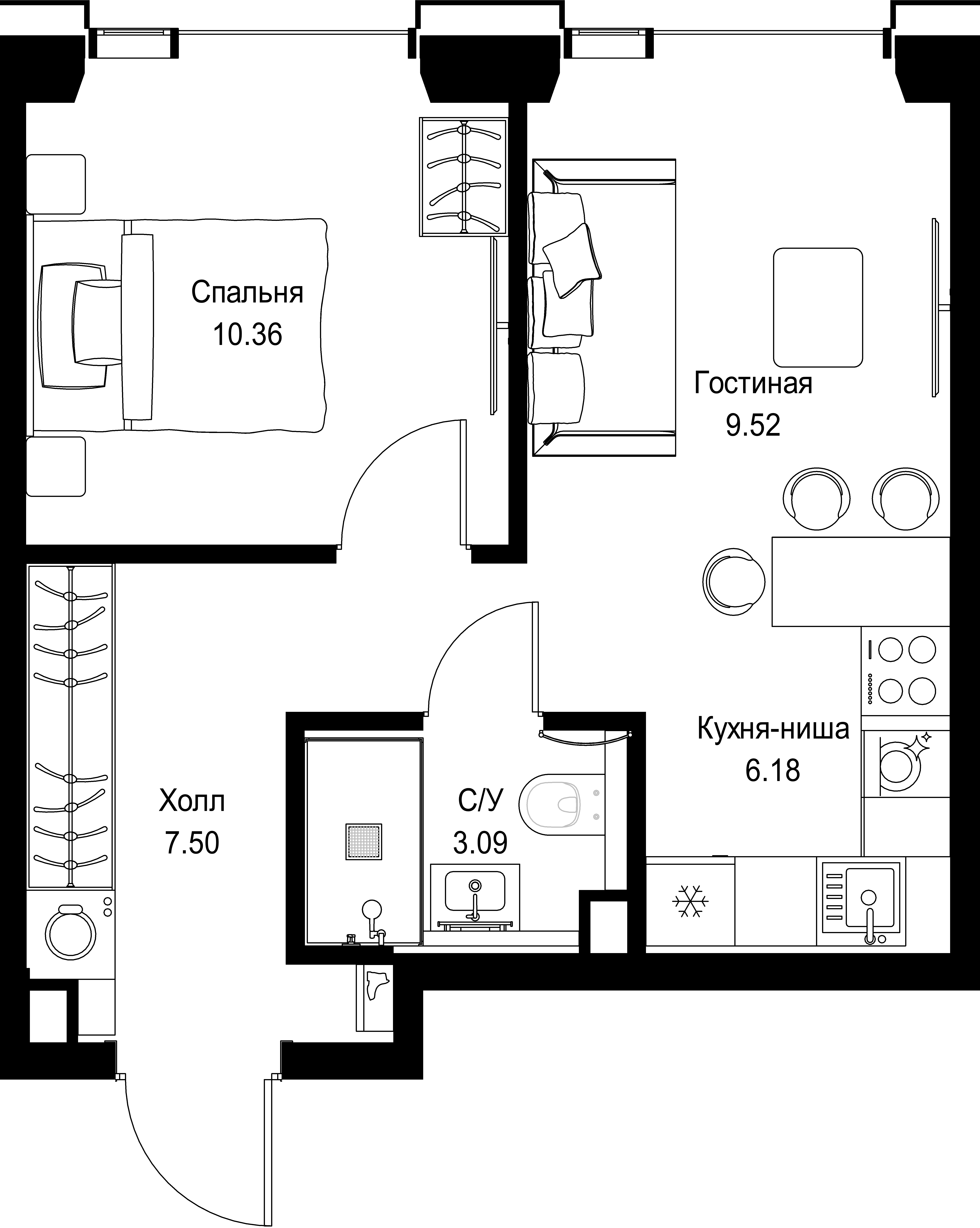 1-комнатная, 36,65 м² — 19 781 837 ₽
