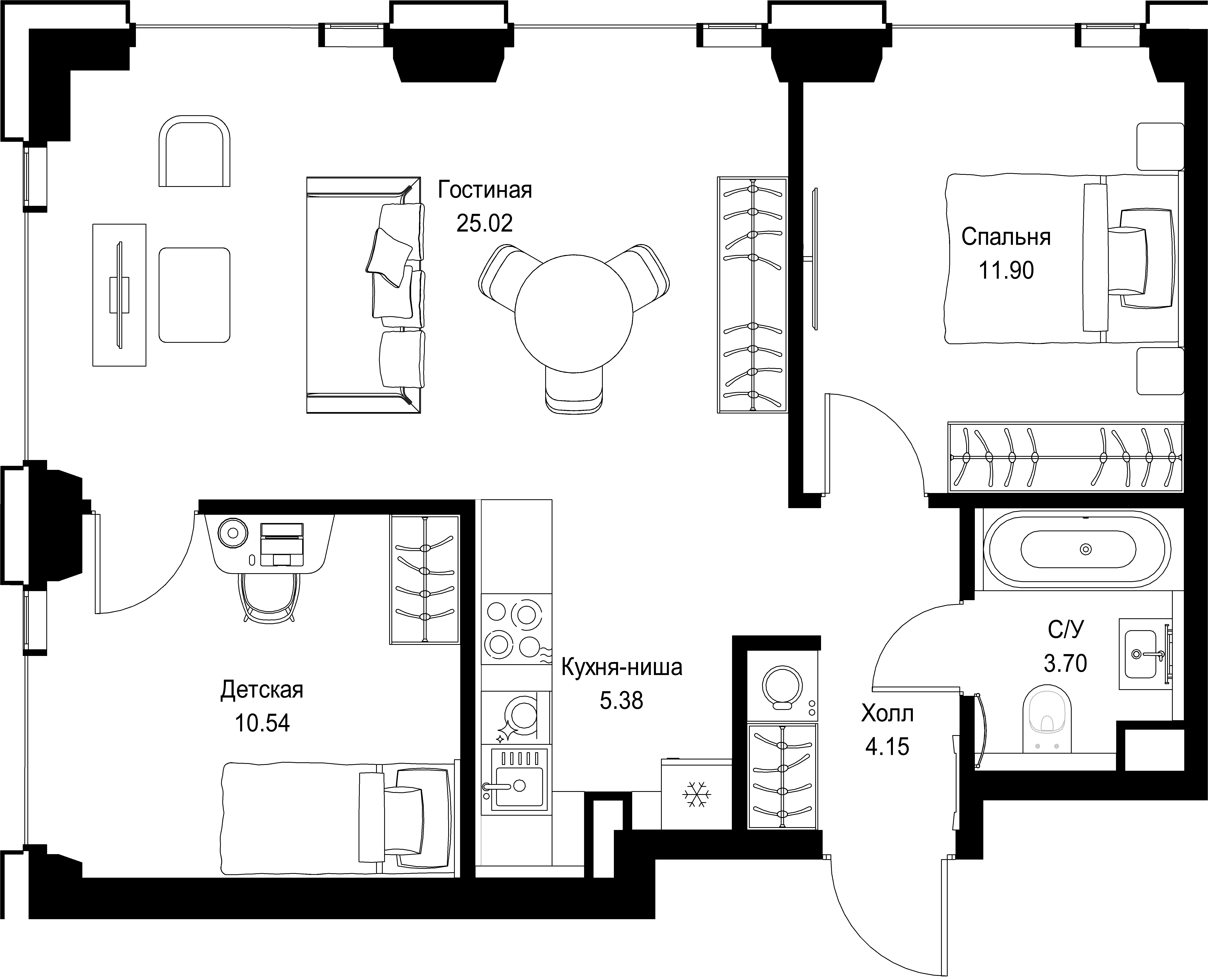 2-комнатная, 60,69 м² — 29 559 064 ₽