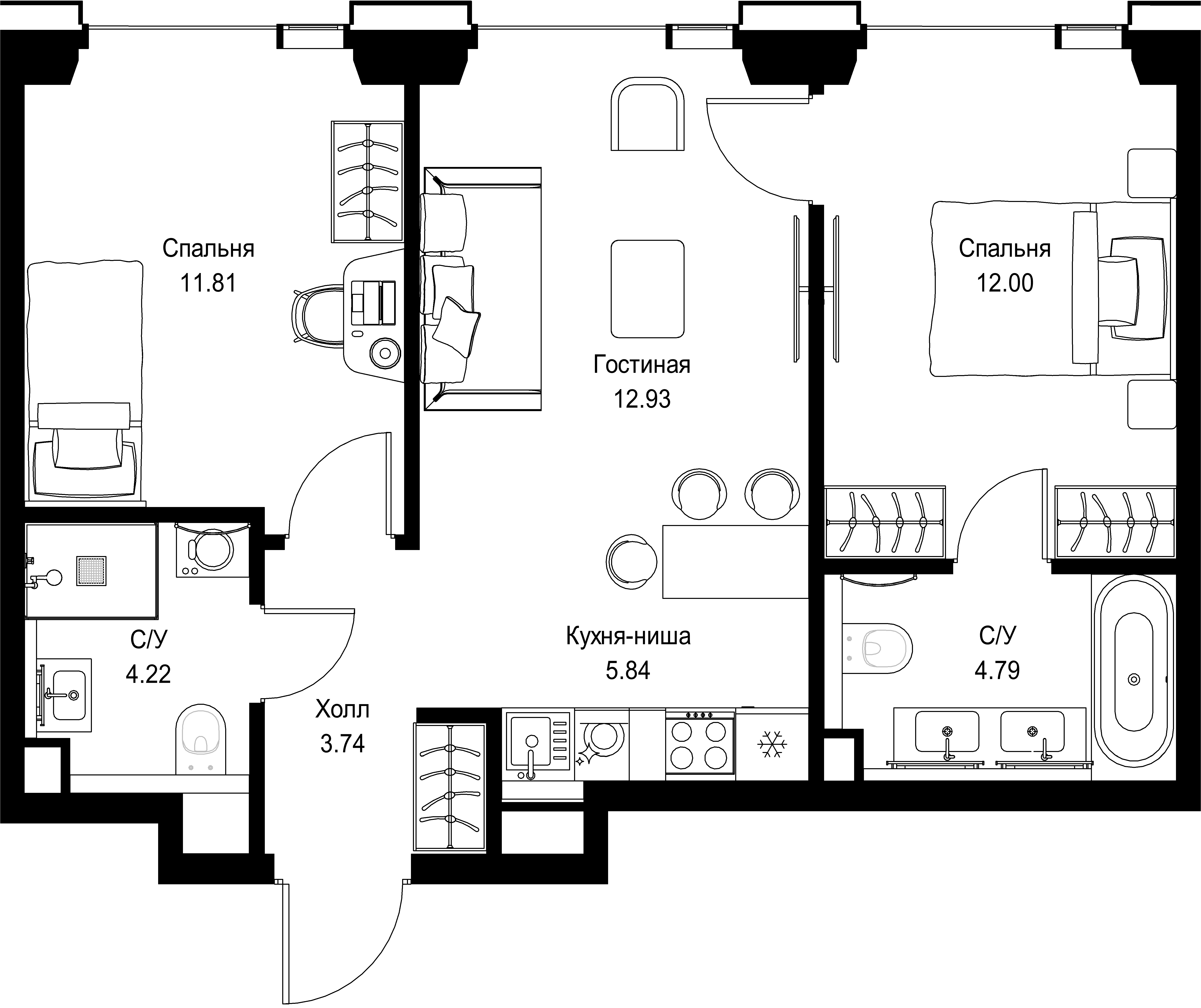 2-комнатная, 55,33 м² — 27 842 056 ₽