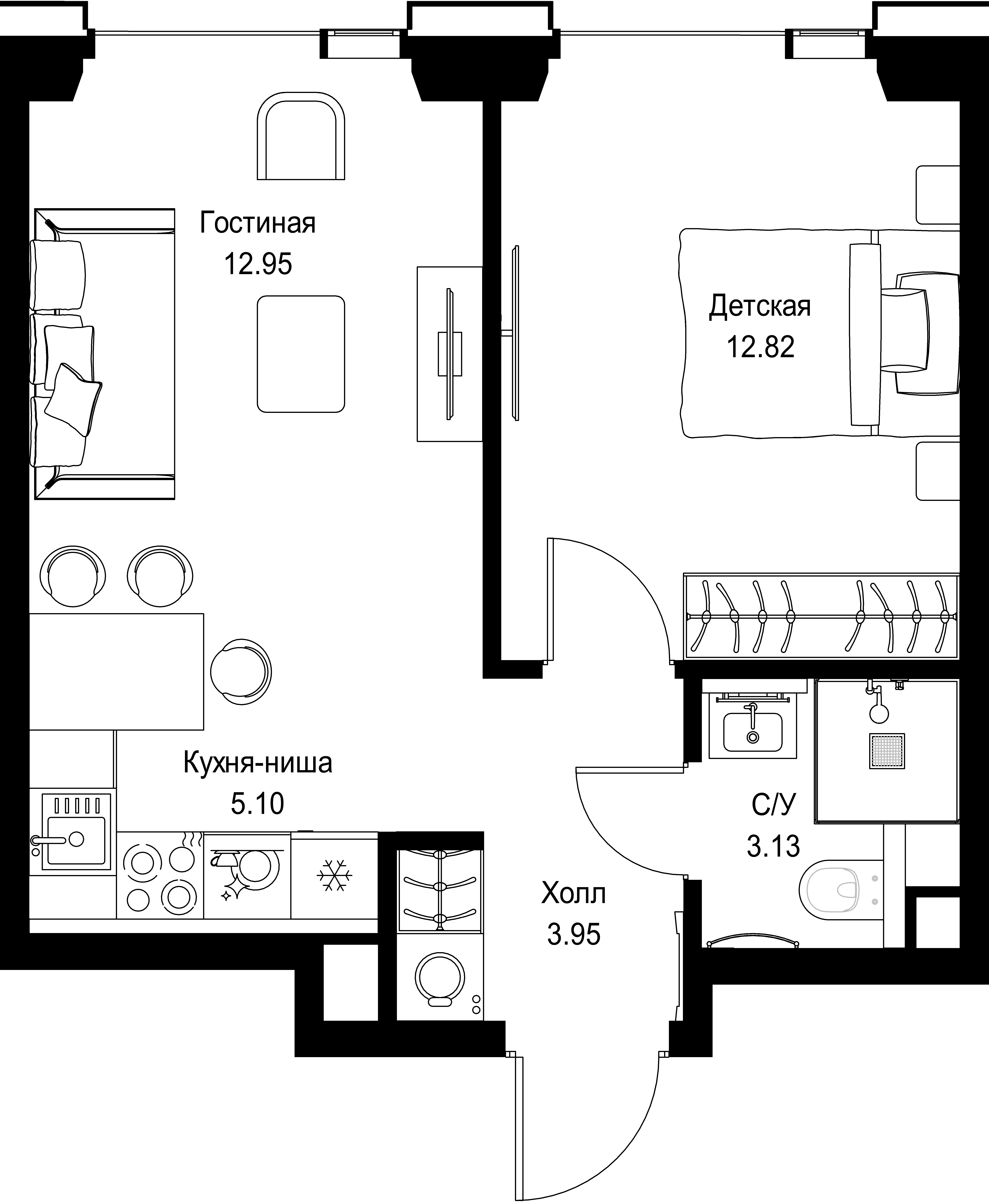 1-комнатная, 37,95 м² — 21 709 297 ₽